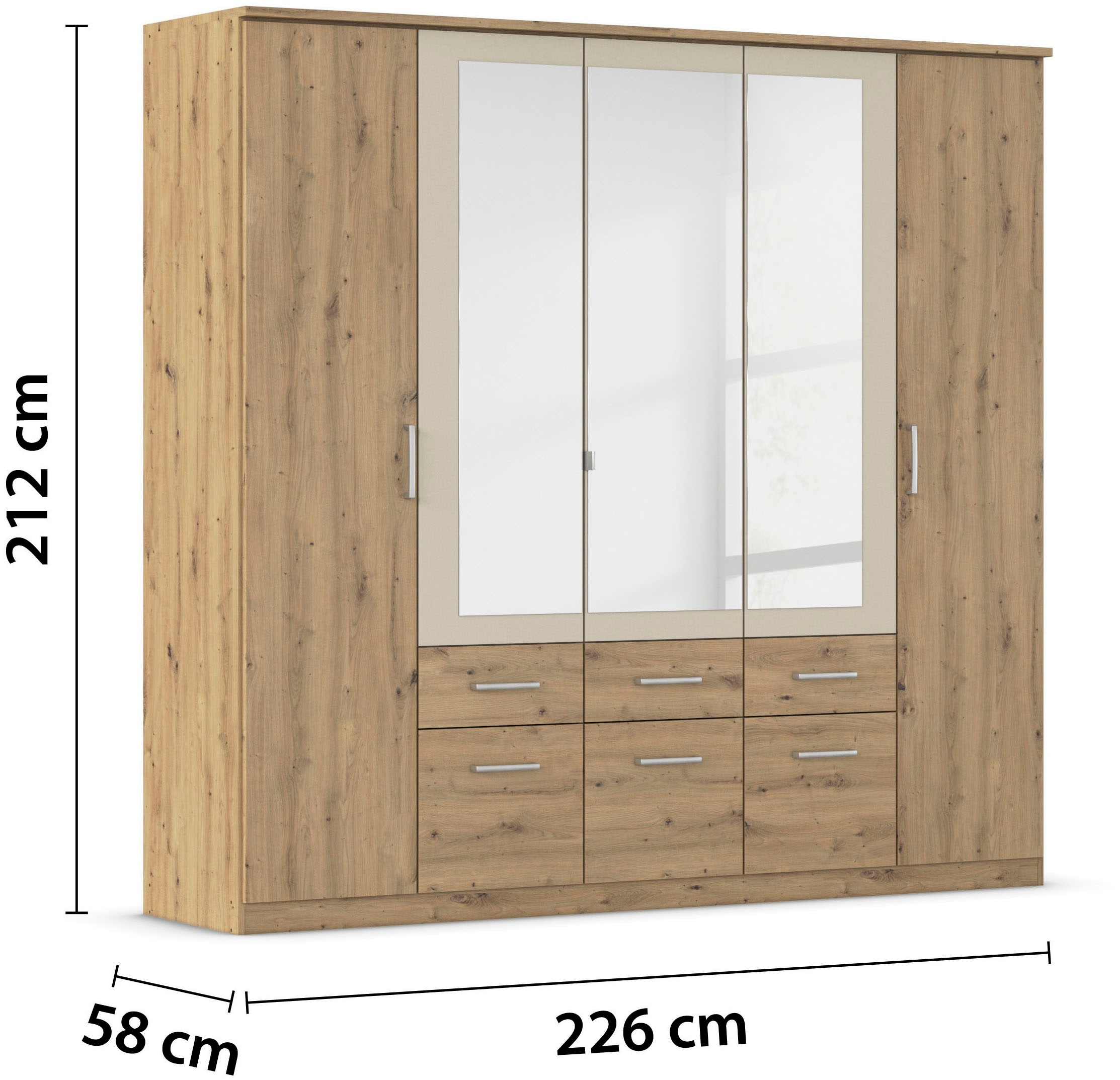 rauch Kleiderschrank »Drehtürenschrank Schrank Garderobe BURANO«, mit Schubladen und Spiegelumrandung in Farbabsetzung MADE IN GERMANY
