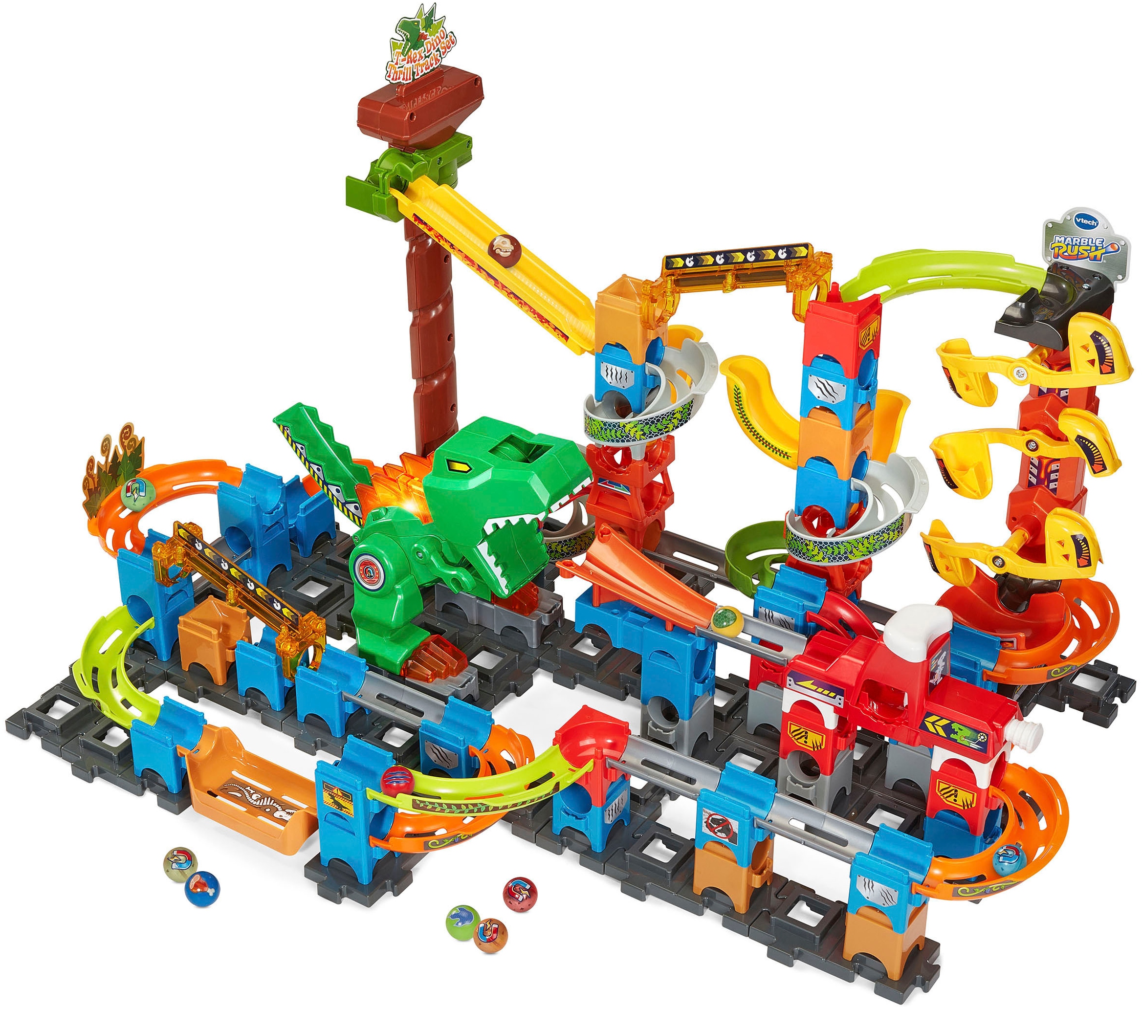 Vtech® Kugelbahn »Marble Rush - Dino Adventures Magnetic Set XL400 E«, mit Sound- und Lichteffekten
