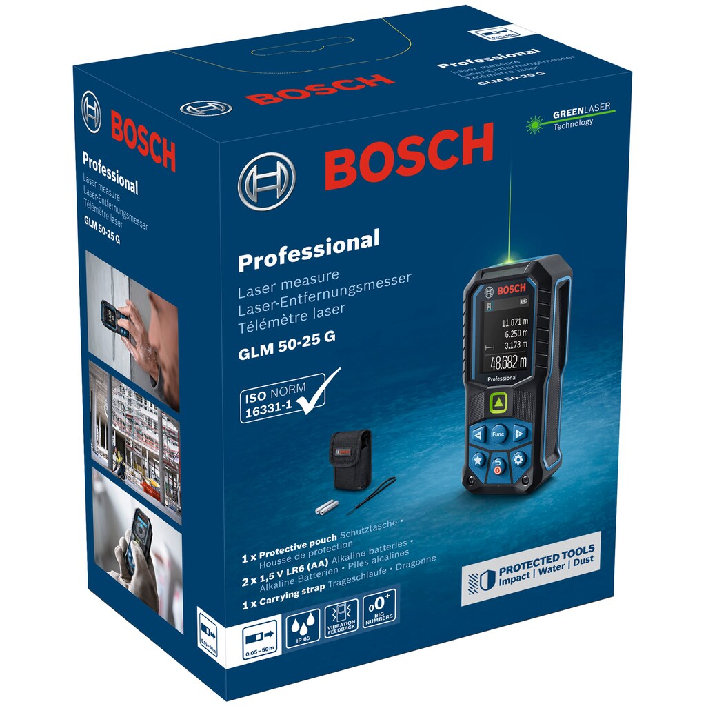 Bosch Professional Entfernungsmesser »GLM 50-25 G«, für raue Baustellenbedingungen, leicht anpassbar