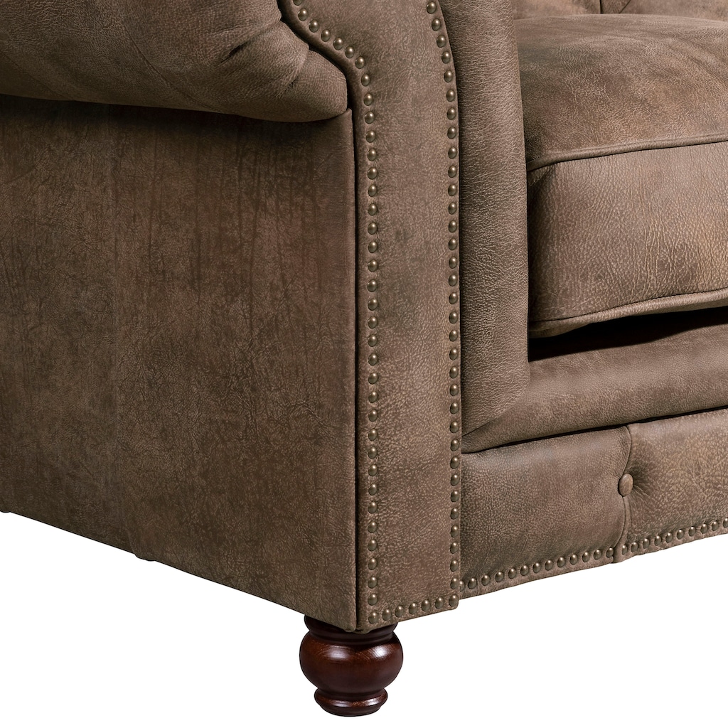 Max Winzer® Chesterfield-Sofa »Old England«, 2,5-Sitzer Ledersofa mit Knopfheftung & Ziernägeln, Breite 218 cm