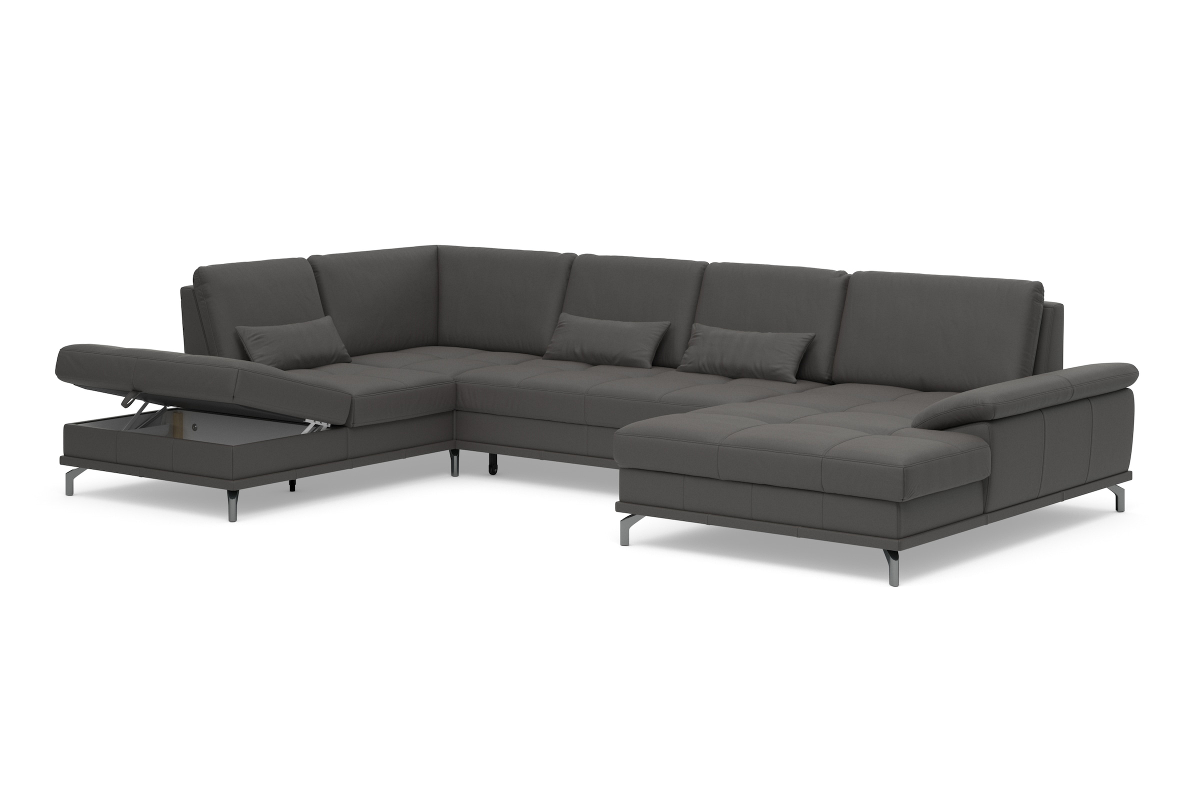 Places of Style Wohnlandschaft »Costello U-Form, mit Sitztiefenverstellung, Armteilverstellung und«, 3 Nierenkissen, optional Bettfunktion und Bettkasten