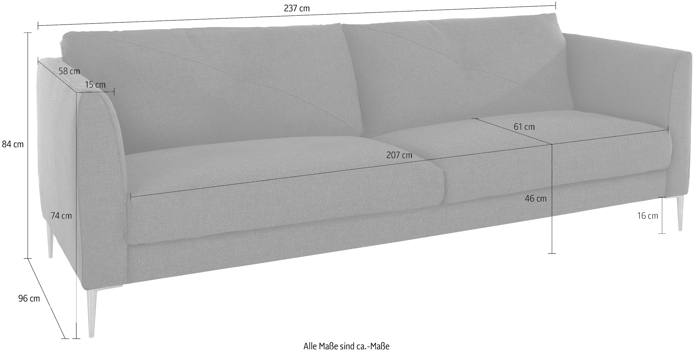 TRENDMANUFAKTUR 2,5-Sitzer »Chilltime, elegant und bequem, Komfortsitzhöhe 46cm, Breite 237cm«, mit eleganter Kreuznaht in den Rückenkissen, Breite 237 cm