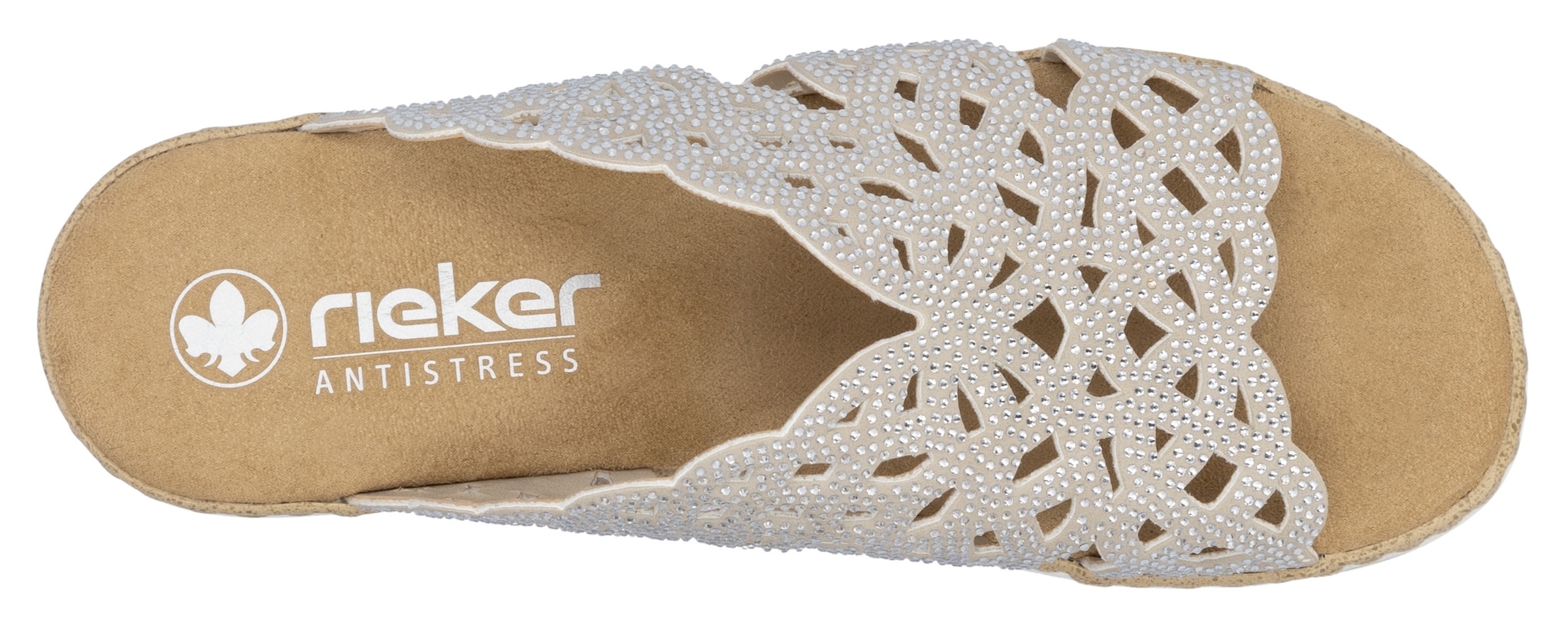 Rieker Pantolette, Sommerschuh, Strandschuh, Hausschuh, Keilabsatz, mit Strass-Steinchen