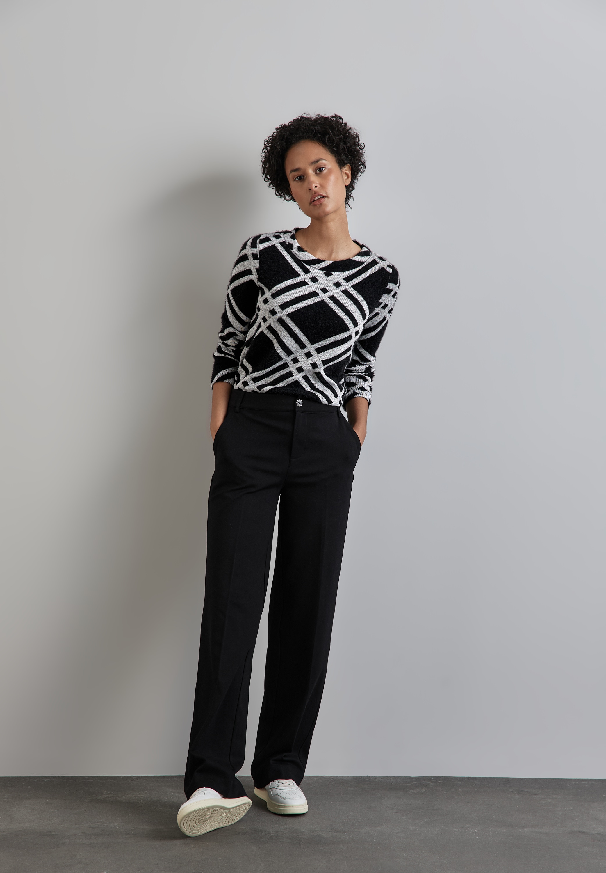 STREET ONE Strickpullover »mit Karomuster«, mit Karomuster