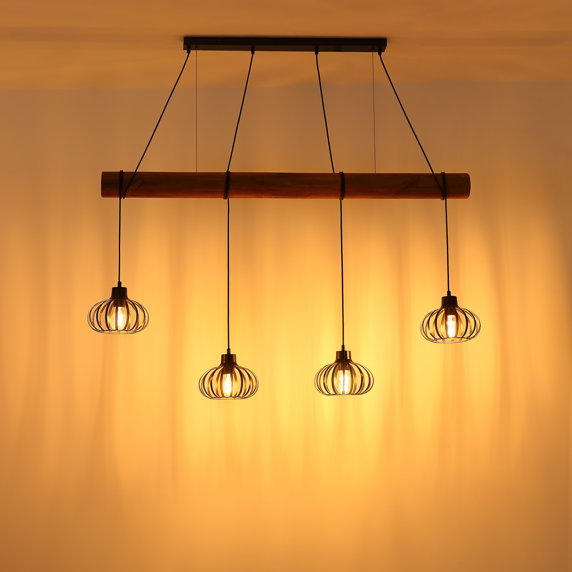 GLOBO LIGHTING Hängeleuchte »CALDWELL« E27 1 Stk. Schwarze Hängeleuchte, Holz & Metallstäbe, Kabel zum Herumwickeln