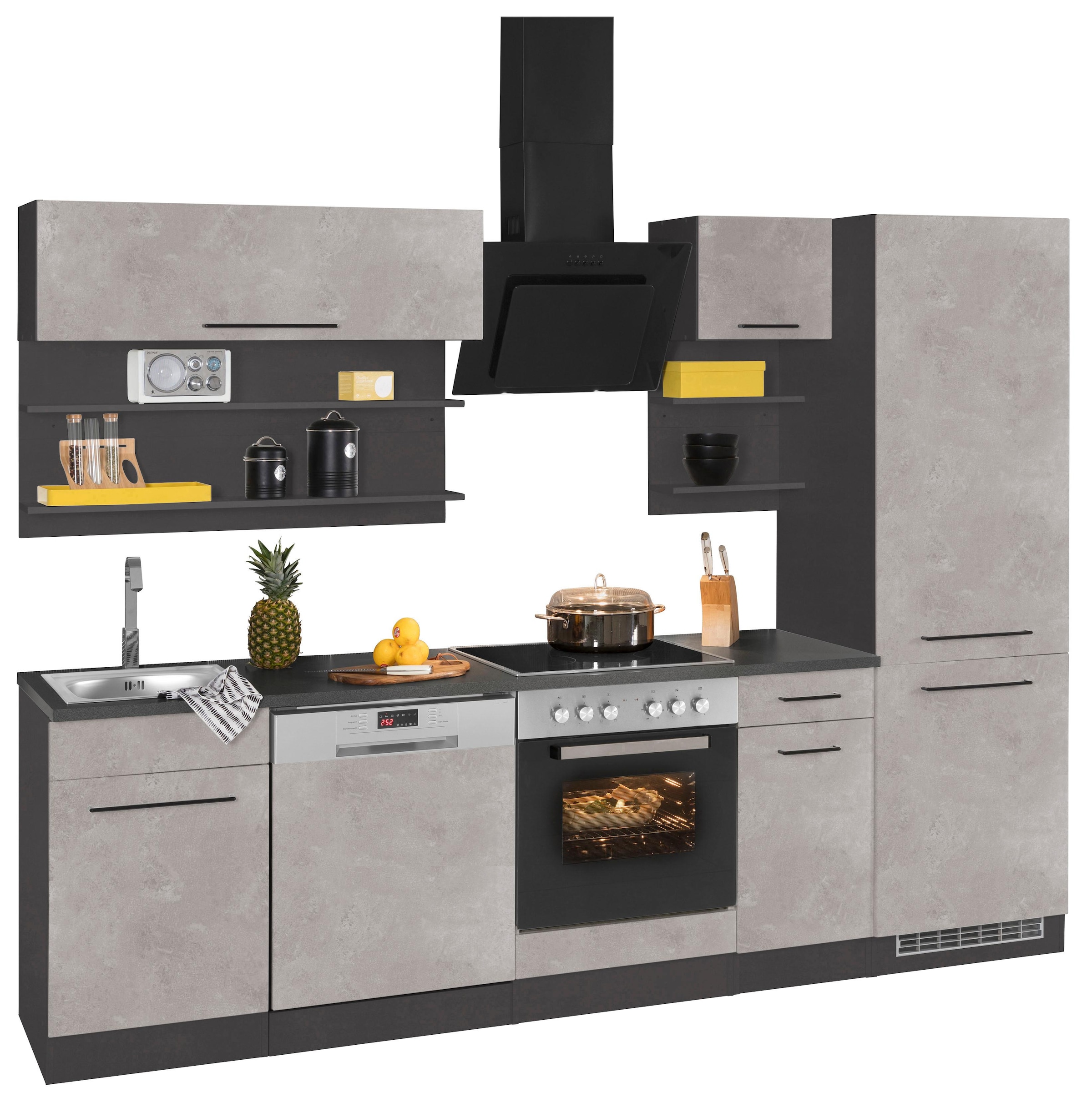 KOCHSTATION Küchenzeile »KS-Tulsa«, ohne E-Geräte, Breite 270 cm, schwarze Metallgriffe, MDF Fronten