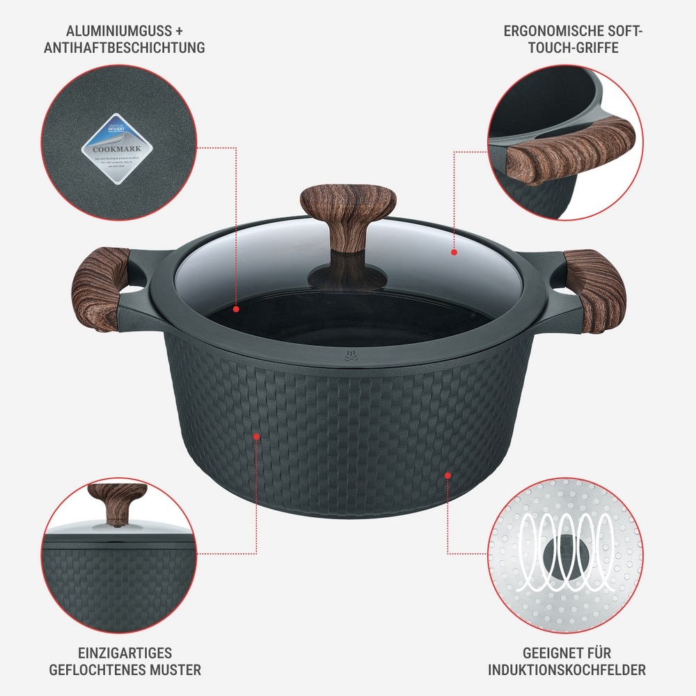 RESTO Kitchenware Bratentopf »Ran, Kochtopf antihaftbeschichtet und spülmaschinenfest«, Aluminiumguss, (2 tlg.), Geeignet für alle Herdarten, auch Induktion, im Geschenkkarton