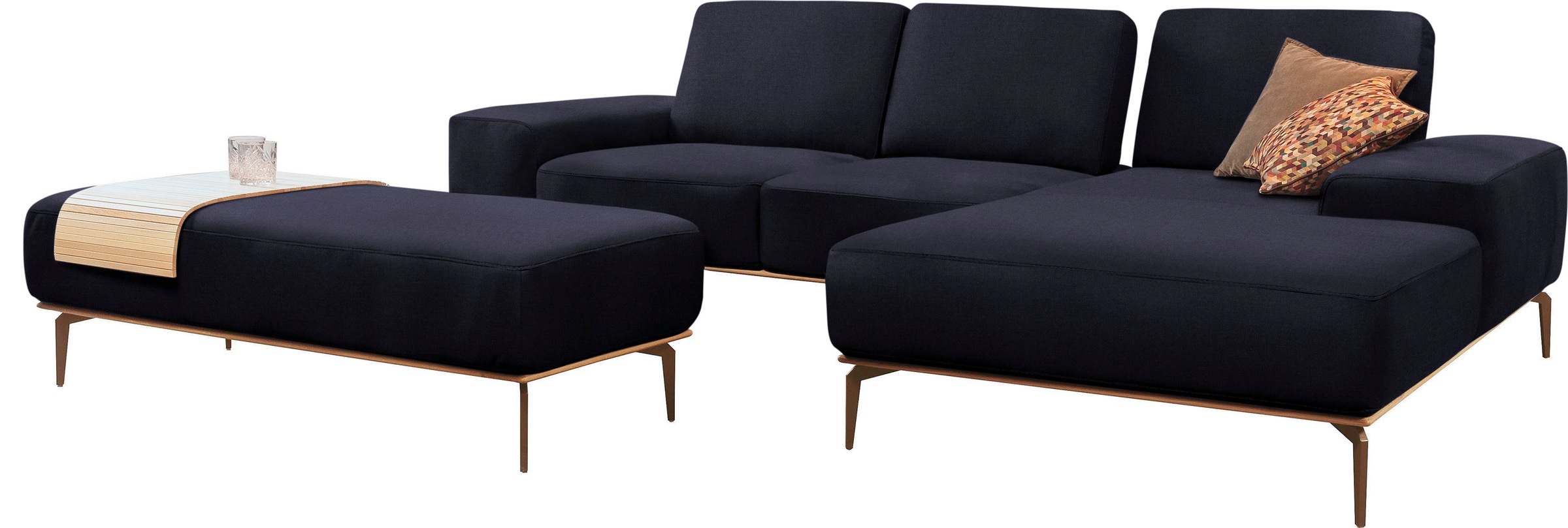 W.SCHILLIG Ecksofa »run, Designsofa mit tollem Sitzkomfort, bequem, L-Form«, mit Holzsockel, Füße in Bronze pulverbeschichtet, Breite 279 cm