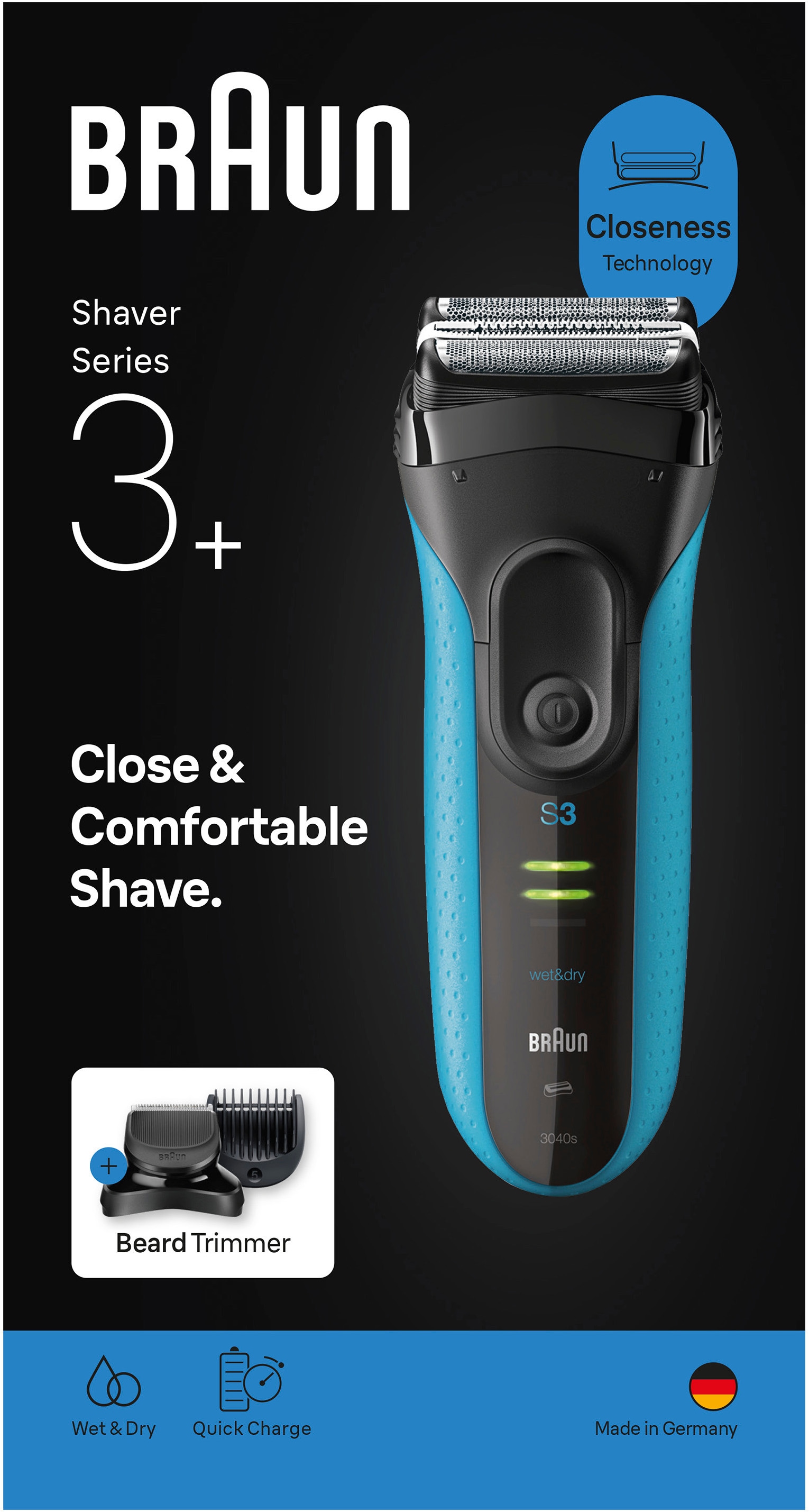 Braun Elektrorasierer »Series 3+ 3010BT« 6 Stk. Aufsätze 3 flexible Klingen, effizienter MicroComb Mitteltrimmer