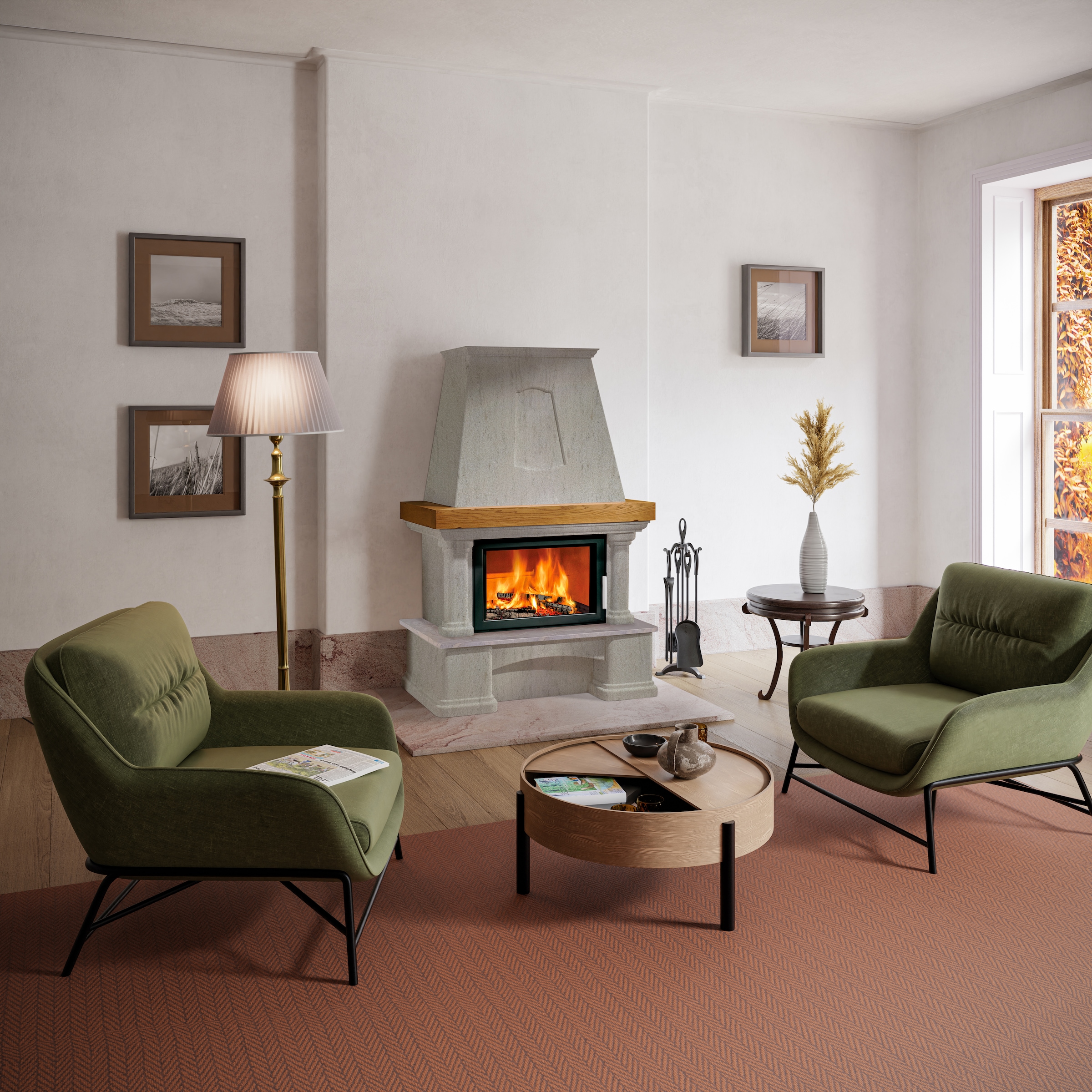 Haas + Sohn Kaminbausätze »GENF-III Quarzit Mocca Creme mit KOMFORT-IV=« Set, 