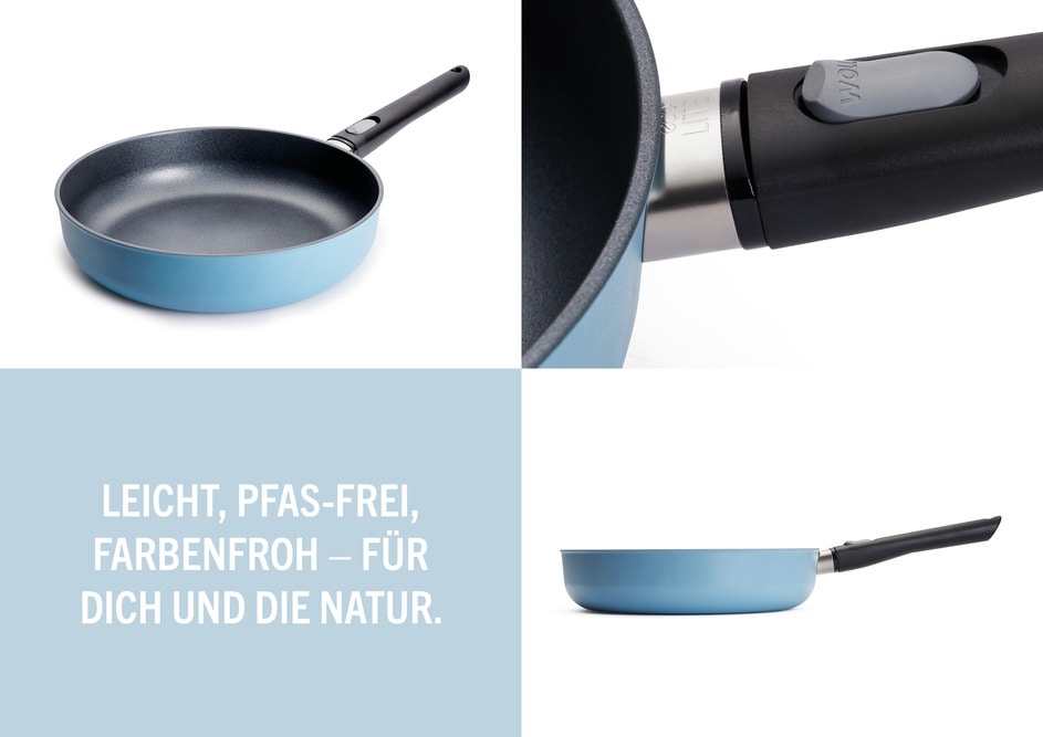 WOLL MADE IN GERMANY Bratpfanne »Ecolour, Hochrandpfanne Ø 28 cm inkl. Deckel« Aluminiumguss Set, 2 tlg. abnehmbarer Stiel