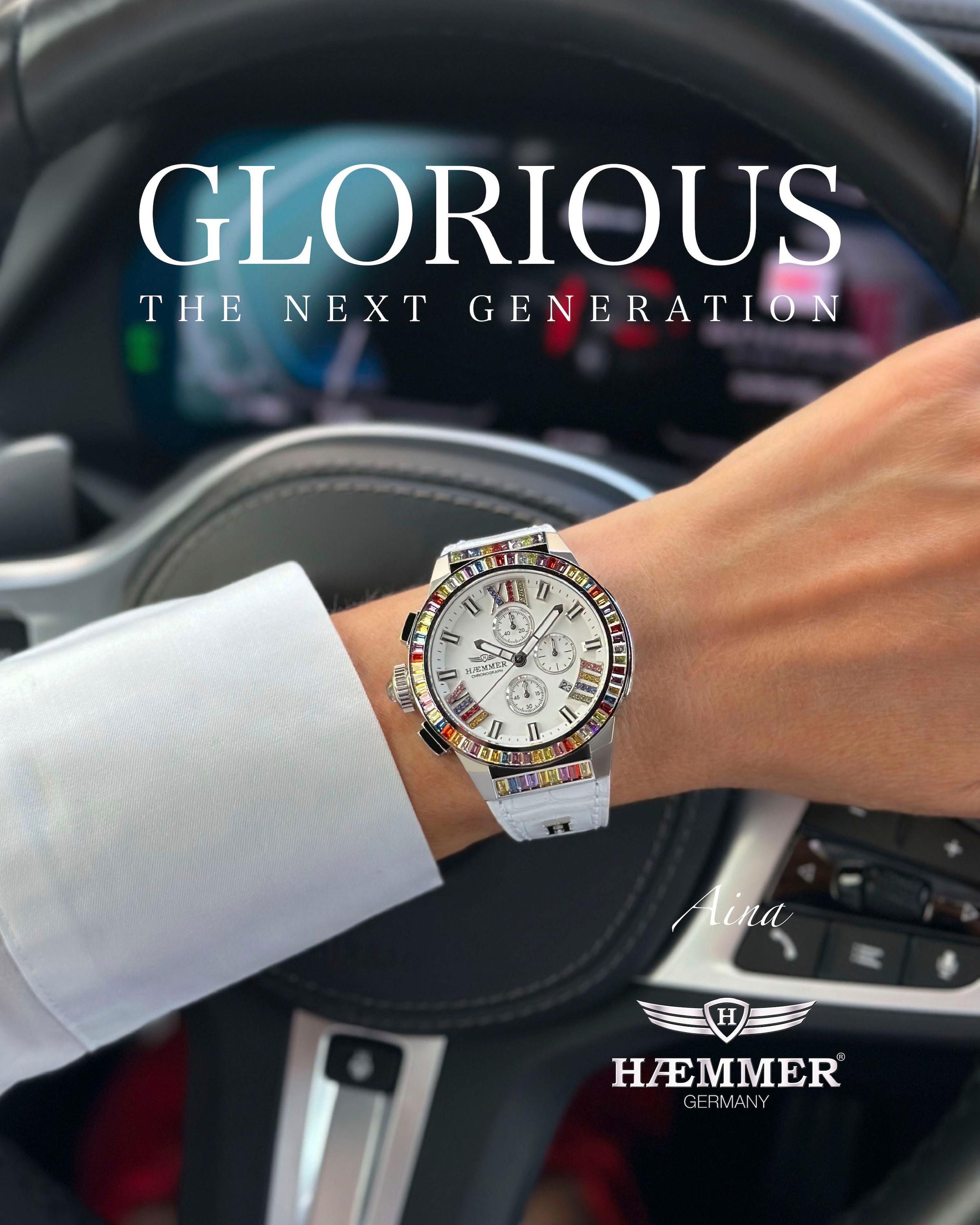 HAEMMER GERMANY Chronograph »GLORIOUS«, Quarzuhr, Damenuhr, Datum, Stoppfunktion, Saphirglas, Lederarmband