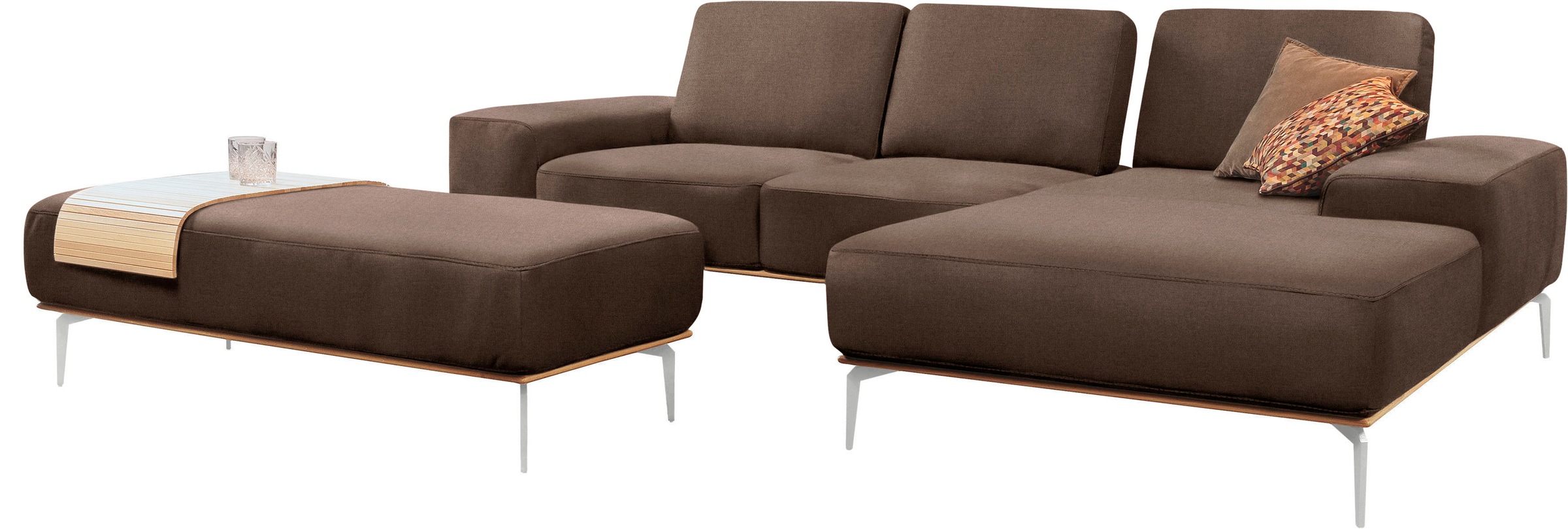 W.SCHILLIG Ecksofa »run, Designsofa mit tollem Sitzkomfort, L-Form«, mit elegantem Holzsockel, Füße in Chrom glänzend, Breite 279 cm