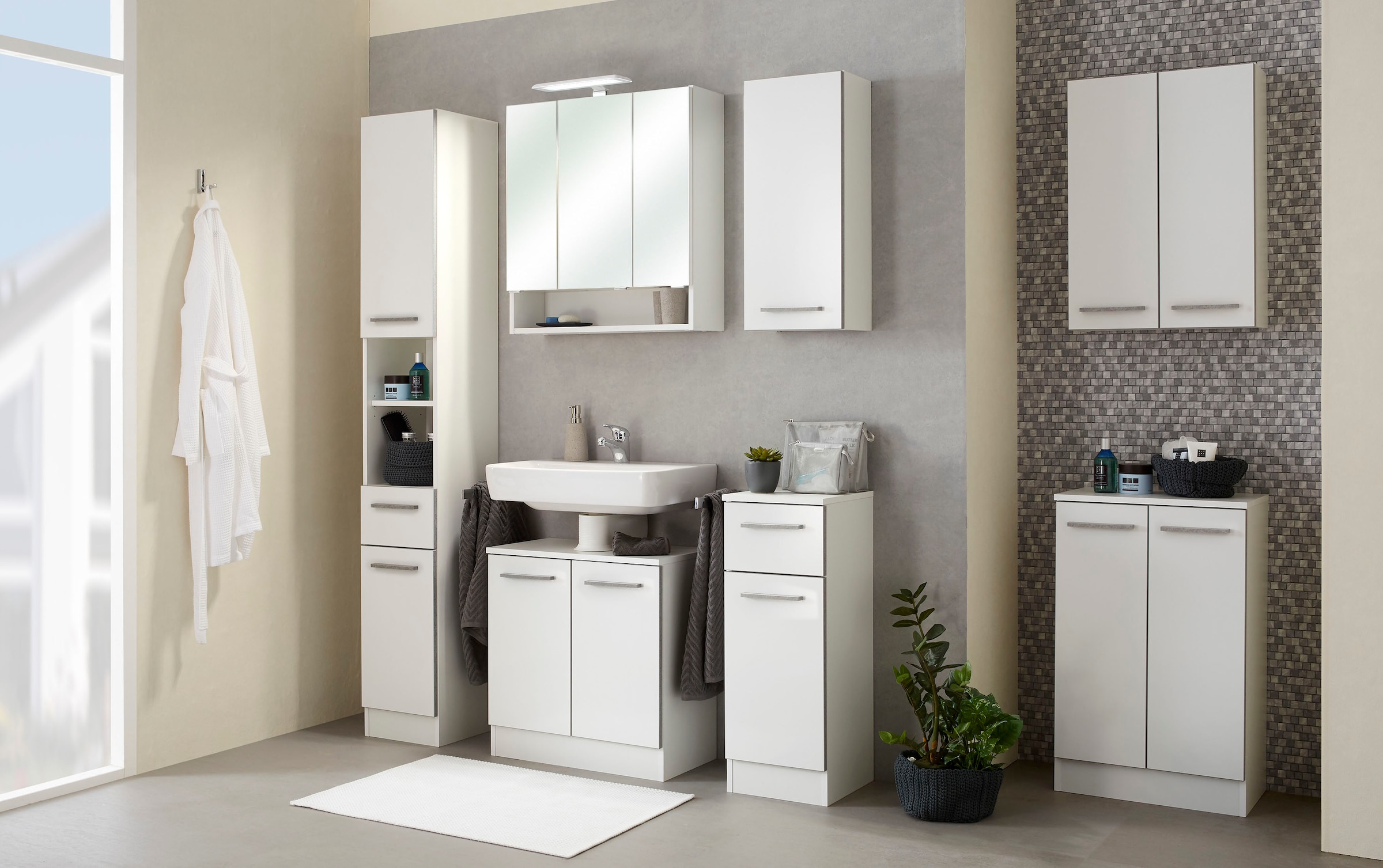 Saphir Unterschrank »Quickset 953 Badschrank mit 1 Tür und 1 Schublade, 30 cm breit«, Badezimmer-Unterschrank inkl. Türdämpfer, Griffe in Betonoptik