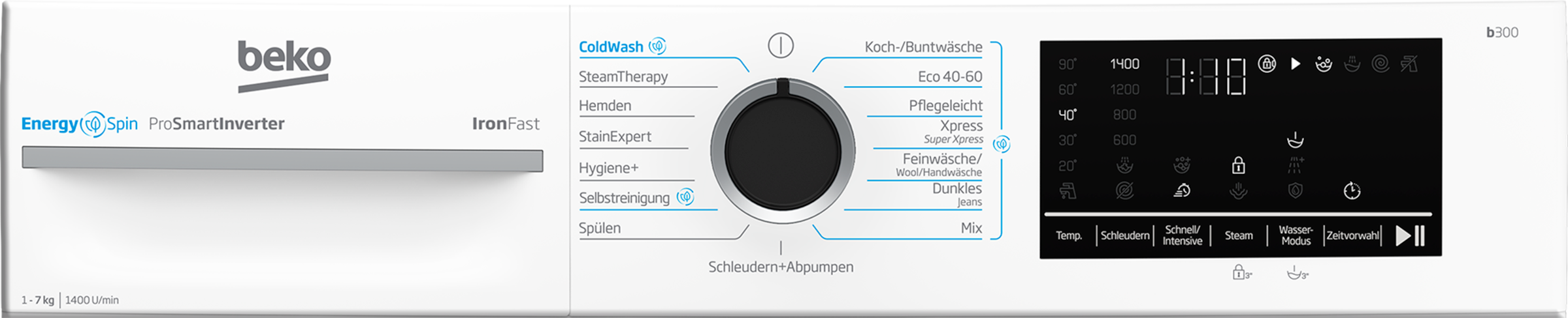 BEKO Waschmaschine »BM3WFU4741N«, BM3WFU4741N 7004340018, 7 kg, 1400 U/min, Ironfast- weniger Falten und leicht zu bügelnde Kleidung