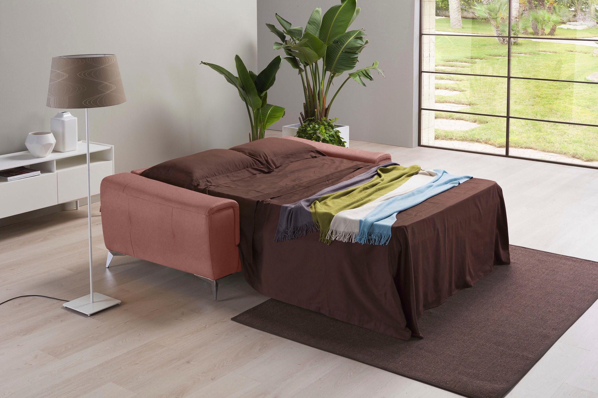 Egoitaliano Schlafsofa »Francine, Designsofa, Loungesofa mit Dauerschlaffunktion, Bettfunktion«, hochwertiger Metallbettrahmen & Matratze, Kopfteil manuell verstellbar