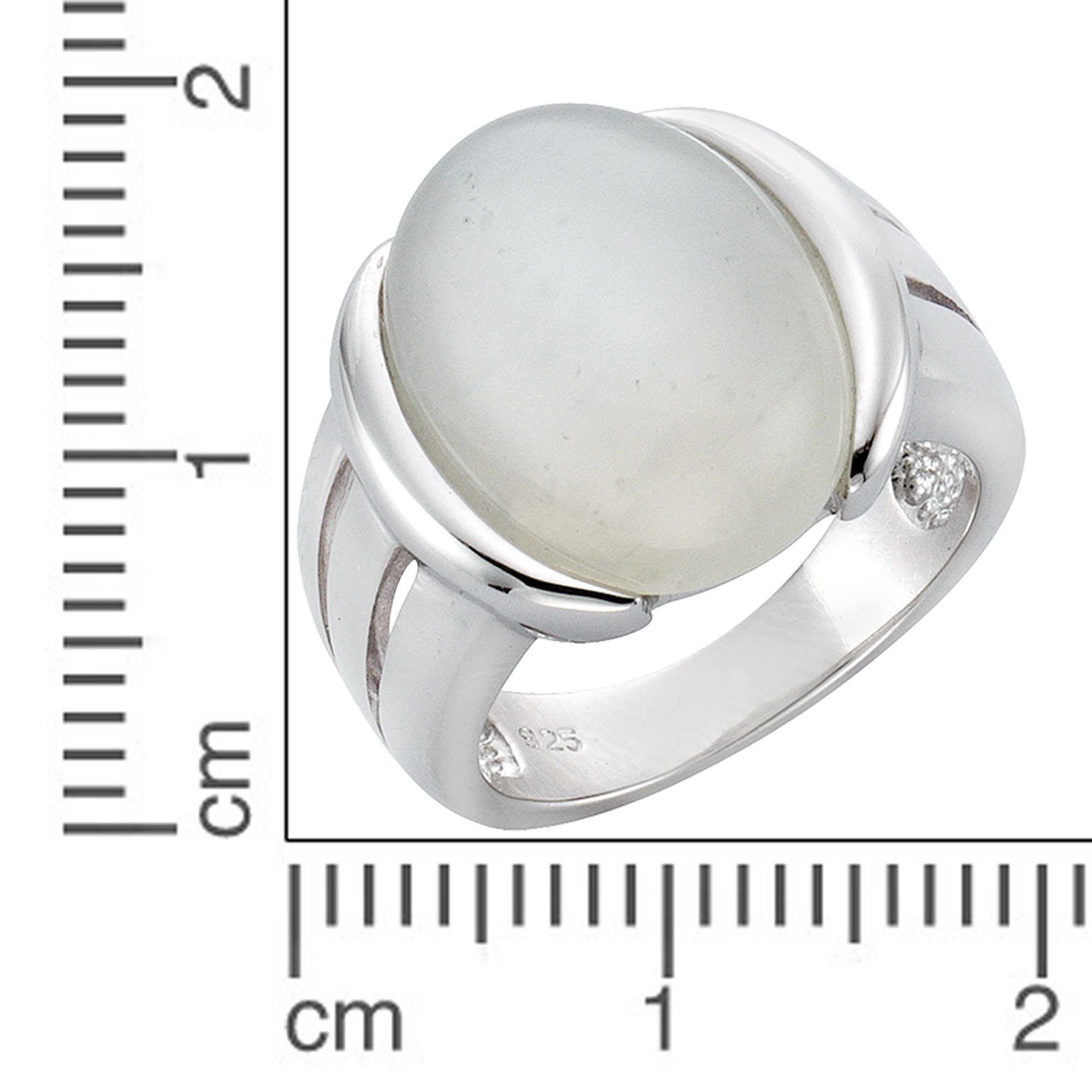 Zeeme Fingerring »Silber 925 rhodiniert mit echtem Mondstein 16x12mm«