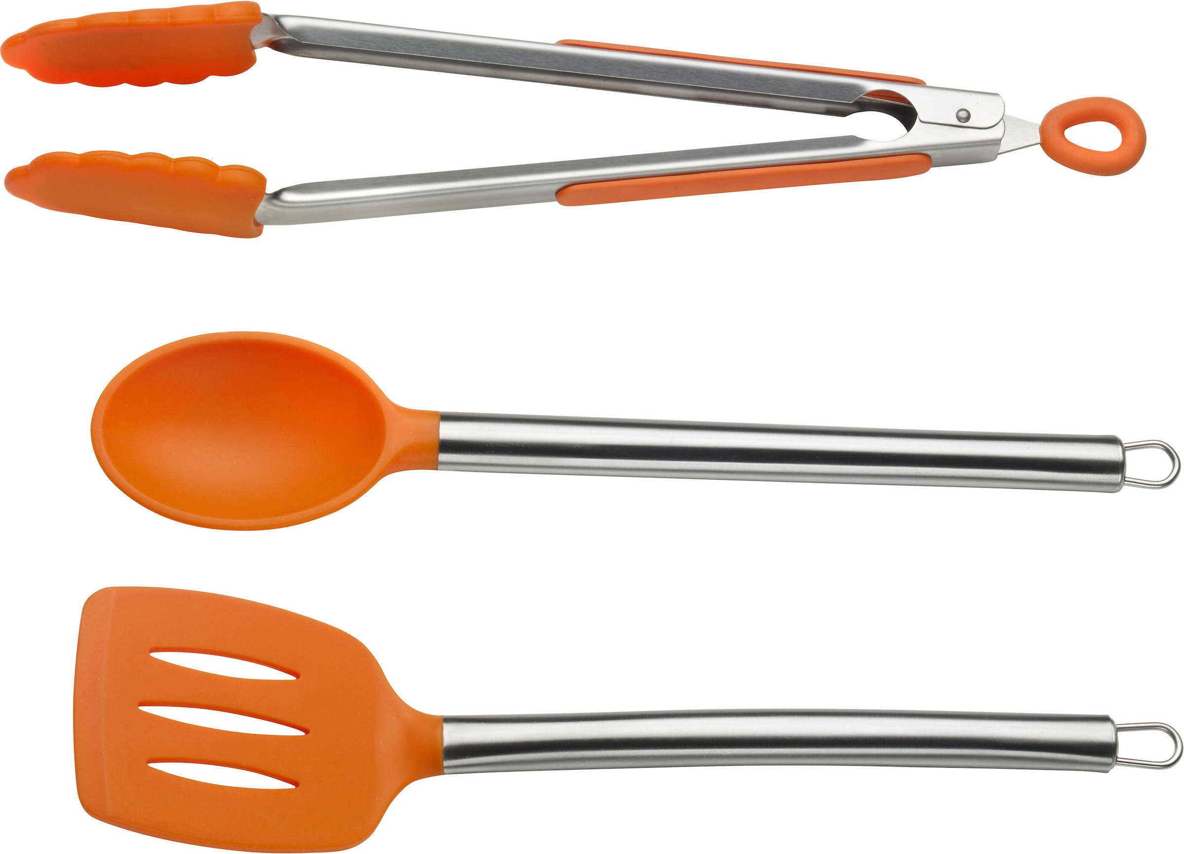 PINTINOX Kochbesteck-Set »Pinti Silicone Orange« (Servierlöffel, Bratenwender, Zange), Edelstahl/Silikon edelstahlfarben/orange