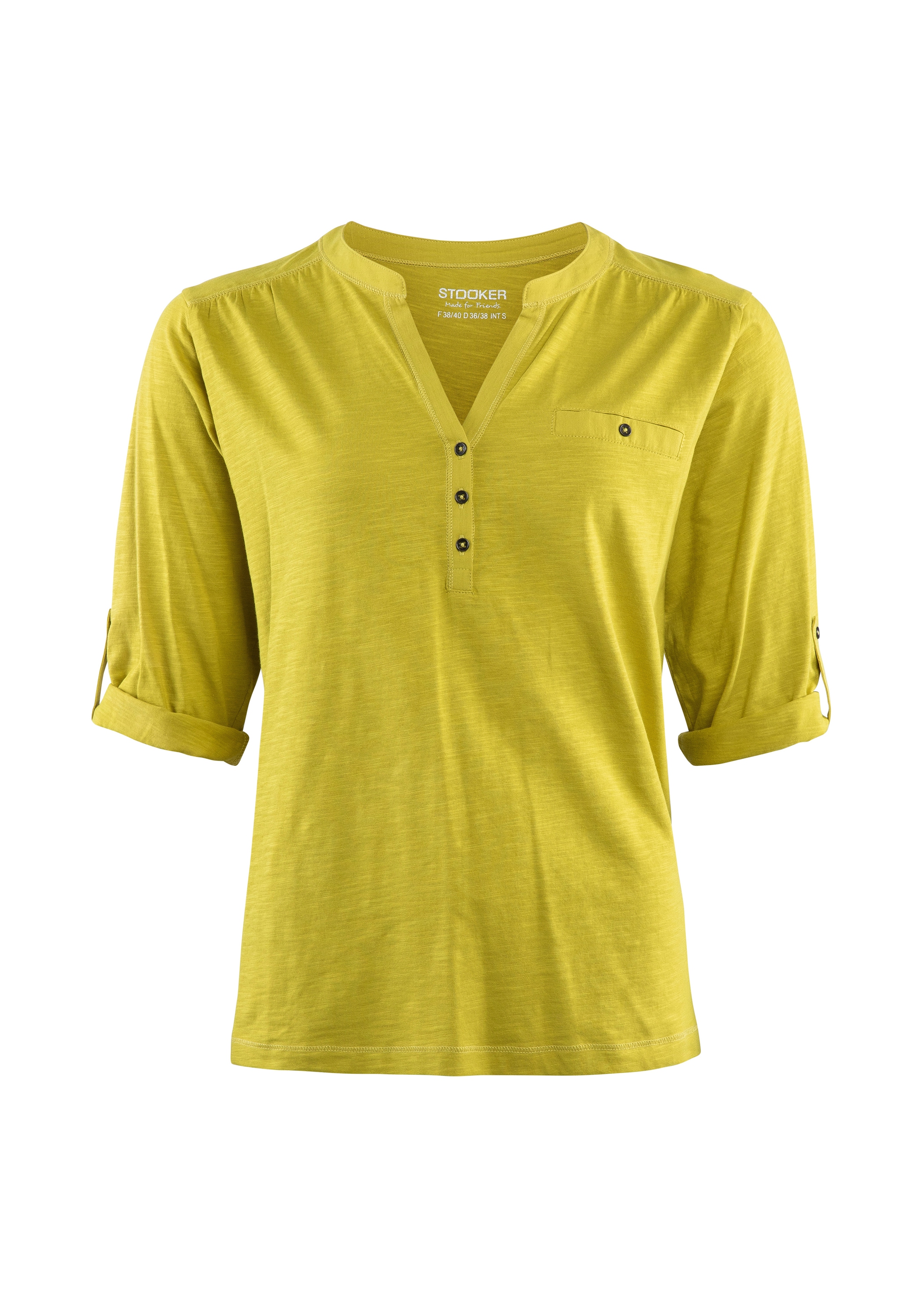 STOOKER WOMEN 3/4-Arm-Shirt »MARIE T-Shirt 3/4 - Arm«, Regular Fit Slub Yarn Baumwolle Henley Shirt Knopfleiste für Damen