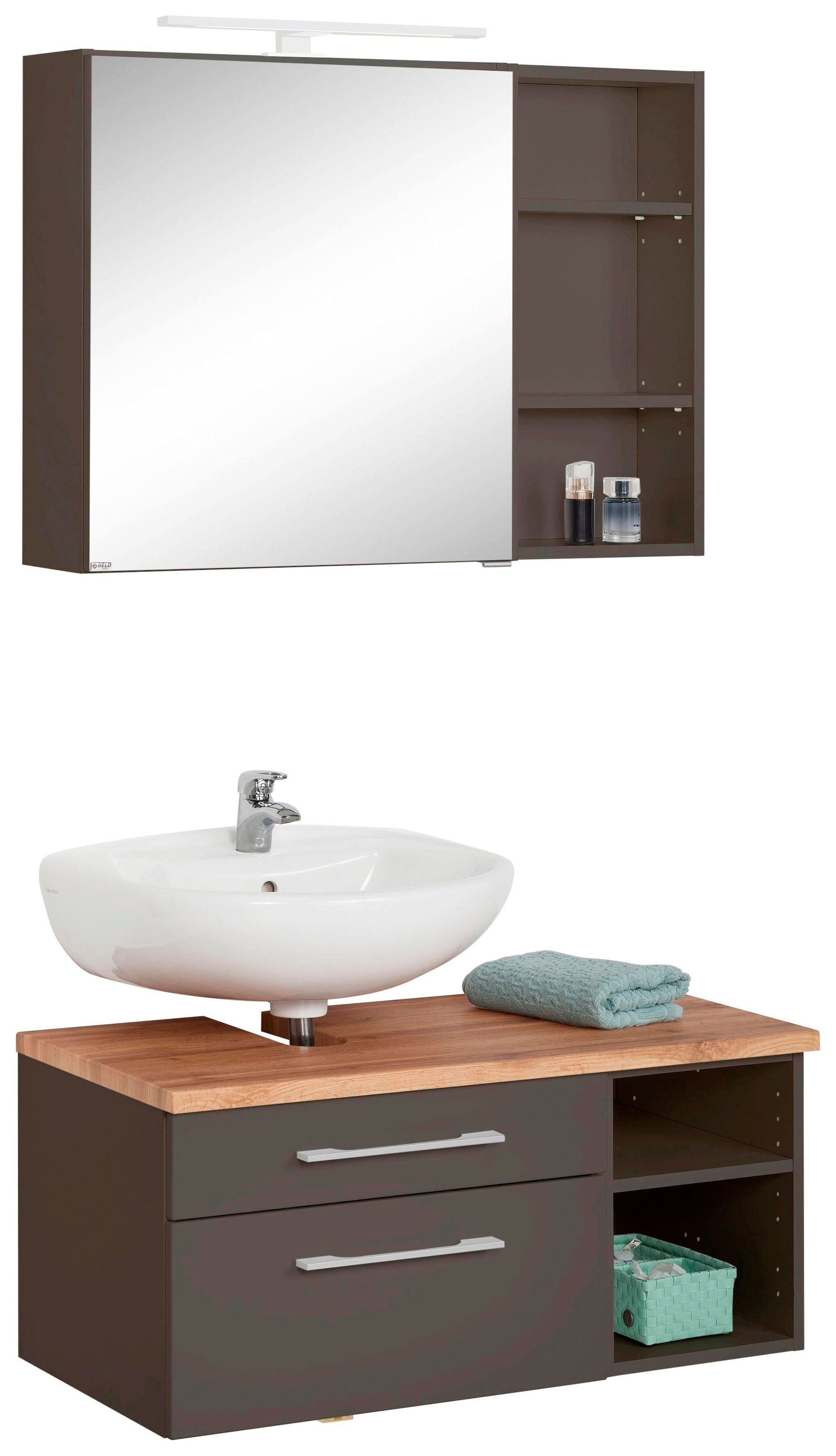 Waschbeckenunterschrank Hängeschrank (3 auf mit kaufen St.), HELD Badmöbel-Set »Davos«, MÖBEL LED-Beleuchtung, Rechnung und