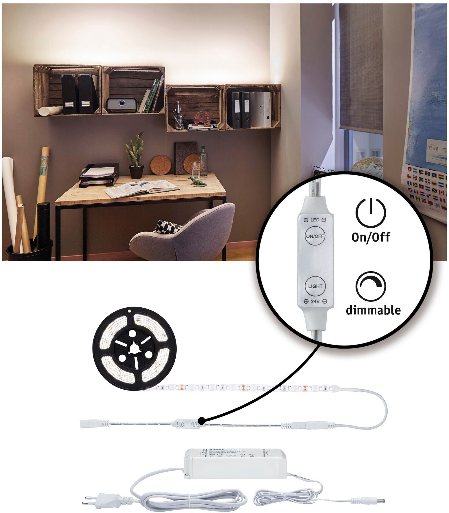 Paulmann LED-Streifen »SimpLED Power Strip Set inkl. Dimm/Switch 3m Neutralweiß 33W«, 1 St.-flammig, 33W, beschichtet