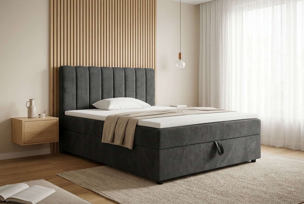 OTTO home Boxbett »HAILEYY, Polsterbett mit Bettkasten, inkl. Taschenfederkernmatratze H3« mit Kaltschaumtopper, Chenille-Bezug, 140x200 & 180x200 cm