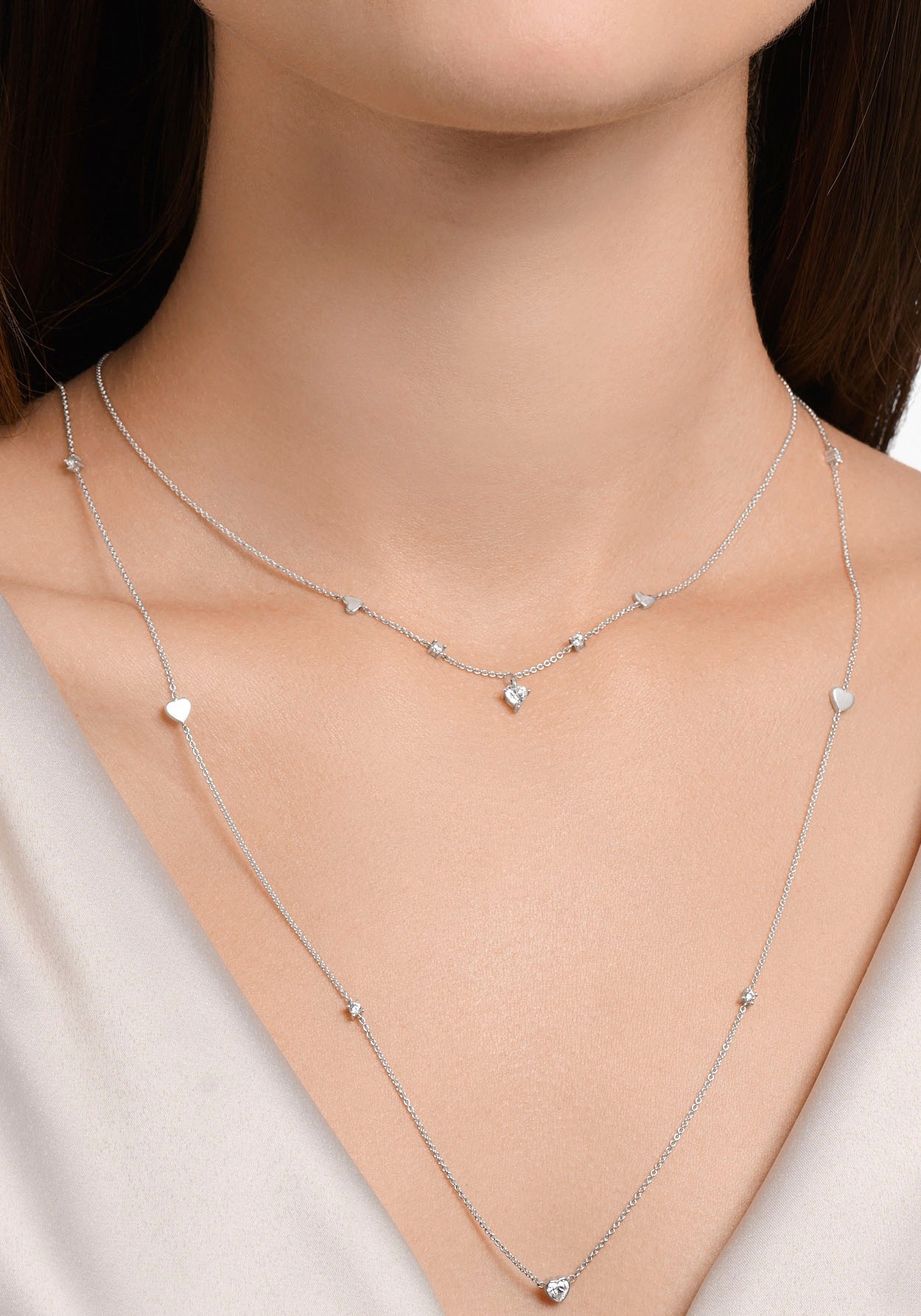 THOMAS SABO Collier »Herzen und weiße Steine, KE2154-051-14-L42V«, mit Zirkonia (synth.)