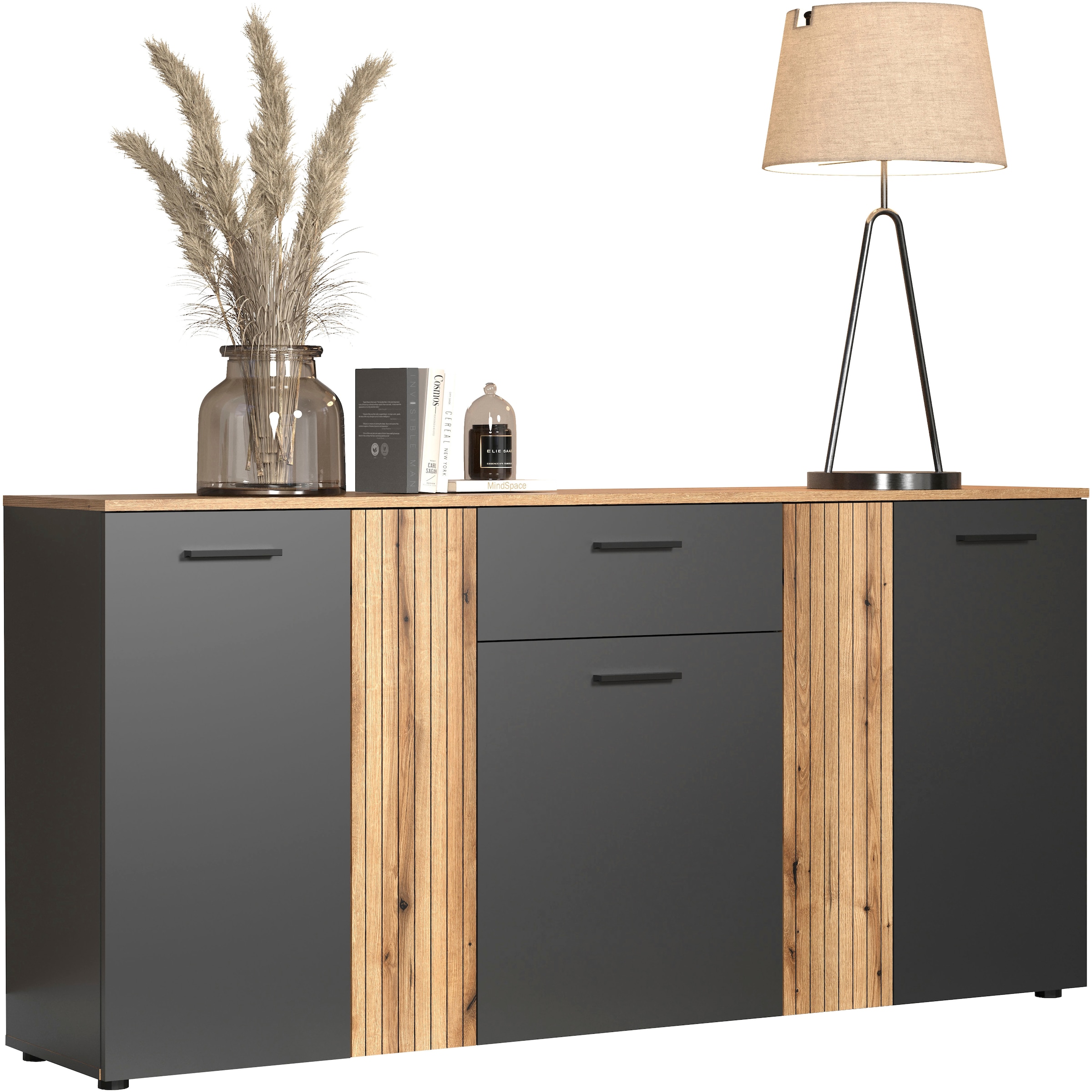 Home affaire Kommode »Estepona« Sideboard mit anpassbaren Türen mit Rillen-Optik