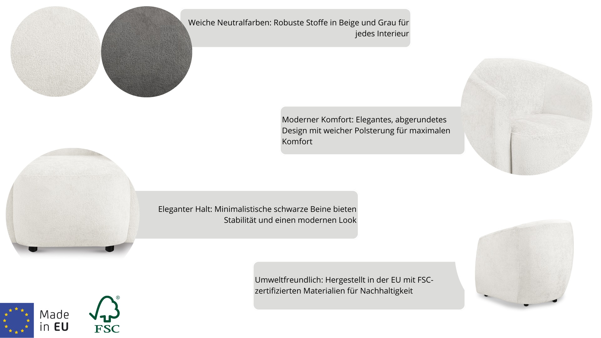 andas Sessel »Vallsta«, Breite 85 cm, Chenille oder Boucle Stoff, Drehfunktion verfügbar