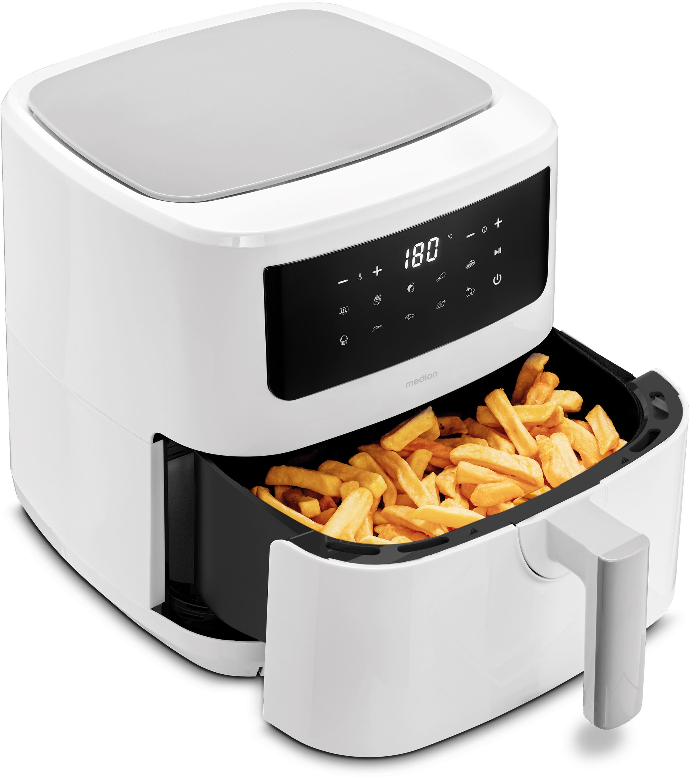 Medion® Heißluftfritteuse »P10 XL (MD 11750), 6,8 L Korbvolumen, 9 Automatikprogramme, Vorheizen«, 2000 W, Fassungsvermögen 6,8 l, Temperatur einstellbar 50 - 200 °C, ILAG Beschichtung, Timer
