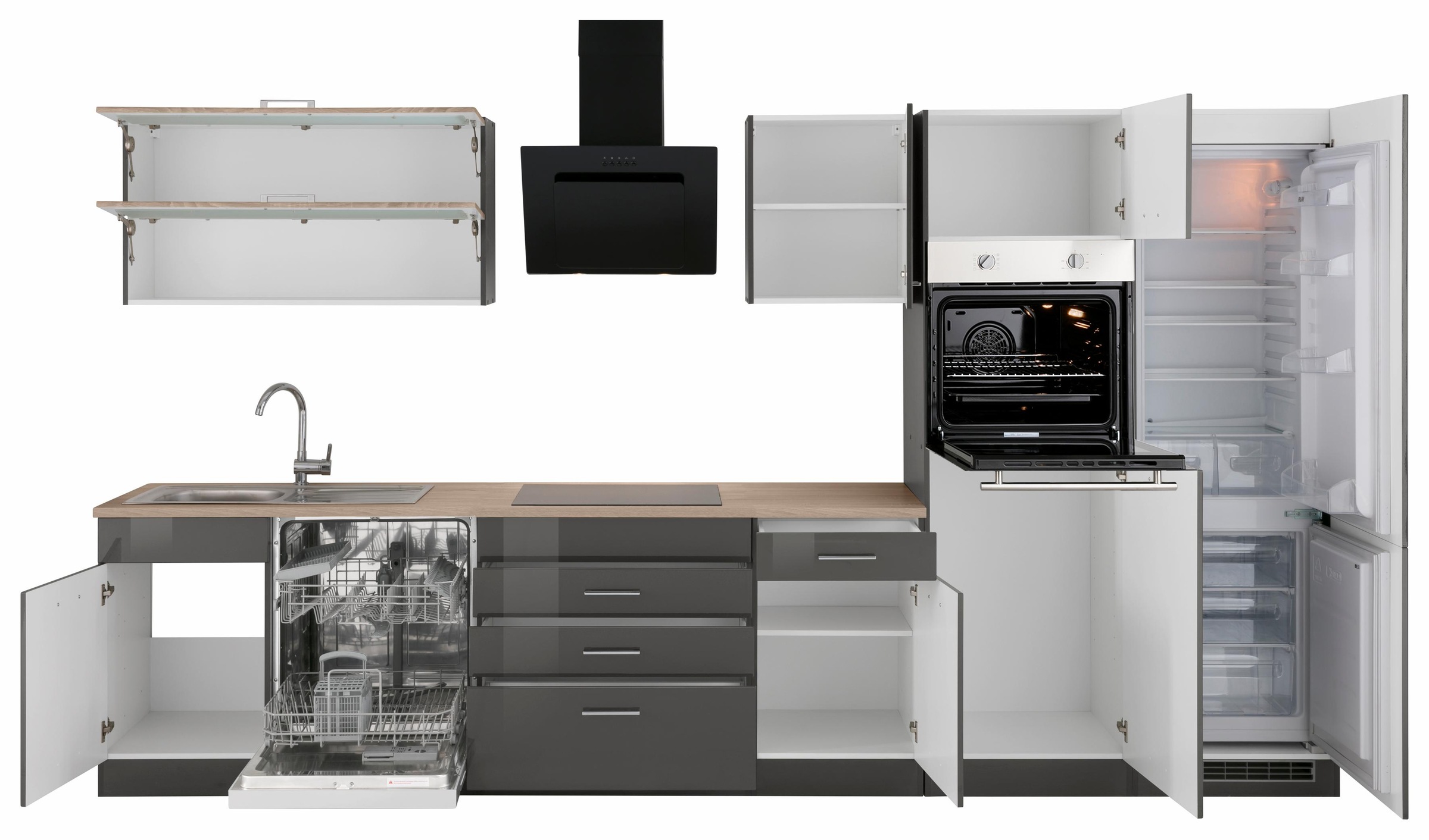 KOCHSTATION Küchenzeile »KS-Utah« mit E-Geräten und großer Kühl- Gefrierkombination, Breite 360 cm