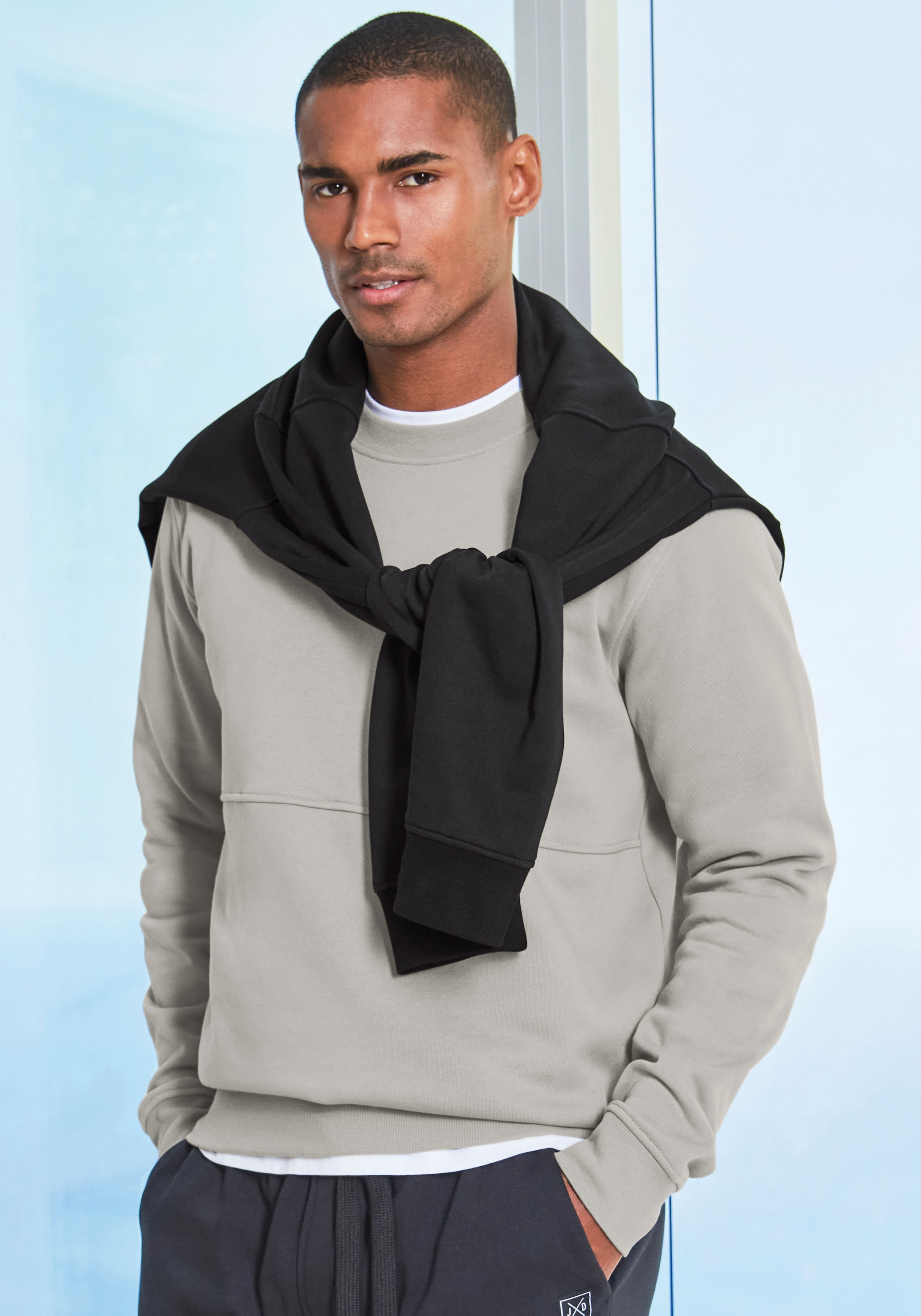 John Devin Sweatshirt »- Pullover mit modischen Teilungsnähten«, Langarm, Sweatshirt mit Rundhals, Baumwollmischung
