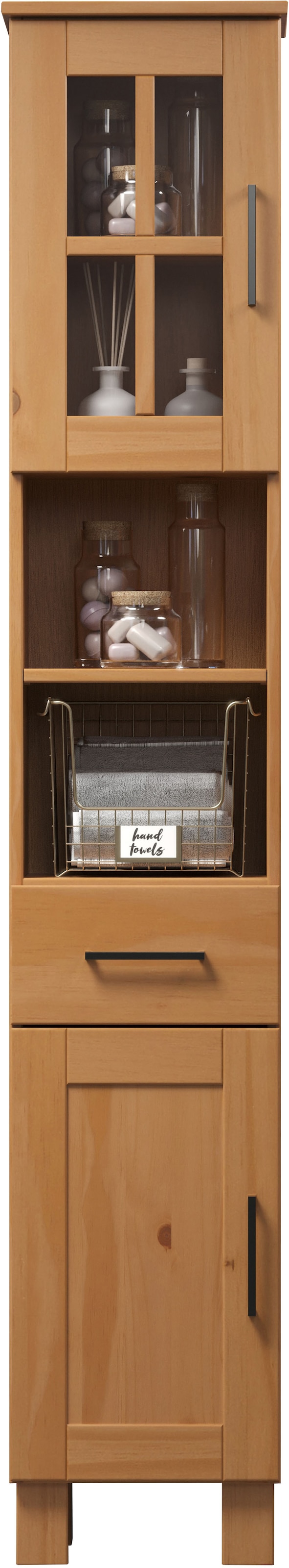 welltime Hochschrank »Ulea« 1 Stk. tlg. Badschrank aus Massivholz mit Schubkasten - Maße (B/T/H) 33/30/180 cm