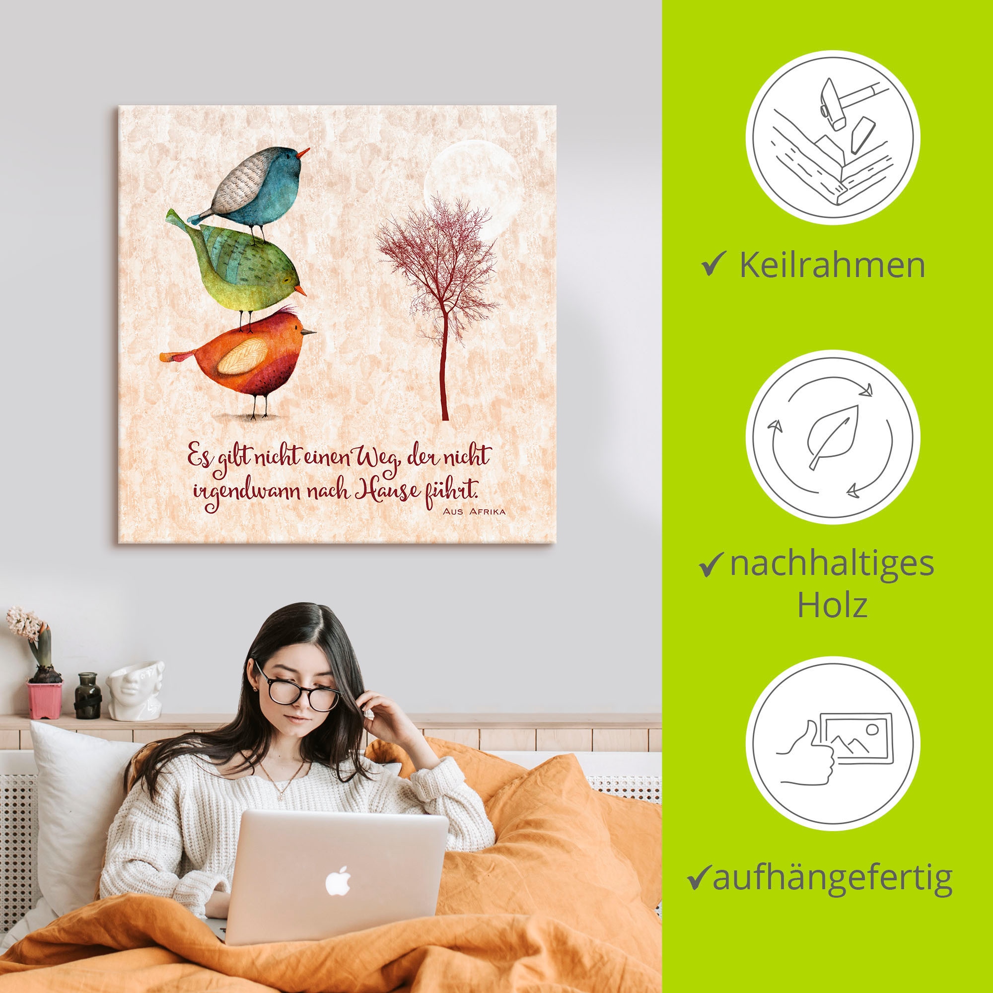 Artland Leinwandbild »Lebensweisheit Zu Hause« Tiere 1 Stk. tlg. auf Holzrahmen gespannt