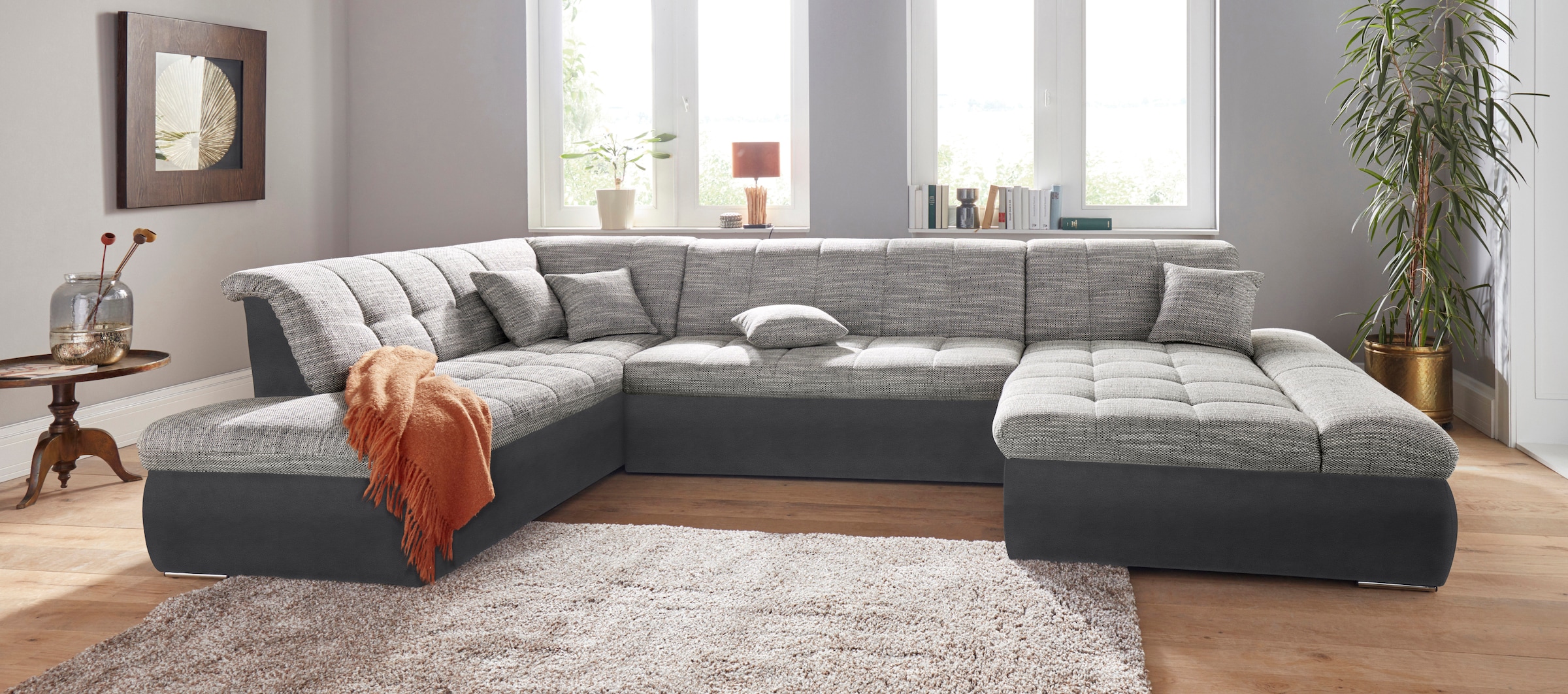 DOMO collection Wohnlandschaft »Moric Luxus incl. Zierkissen«, U-Form, bis 140kg pro Sitzplatz belastbar, XXL B/T/H: 353/216/80 cm