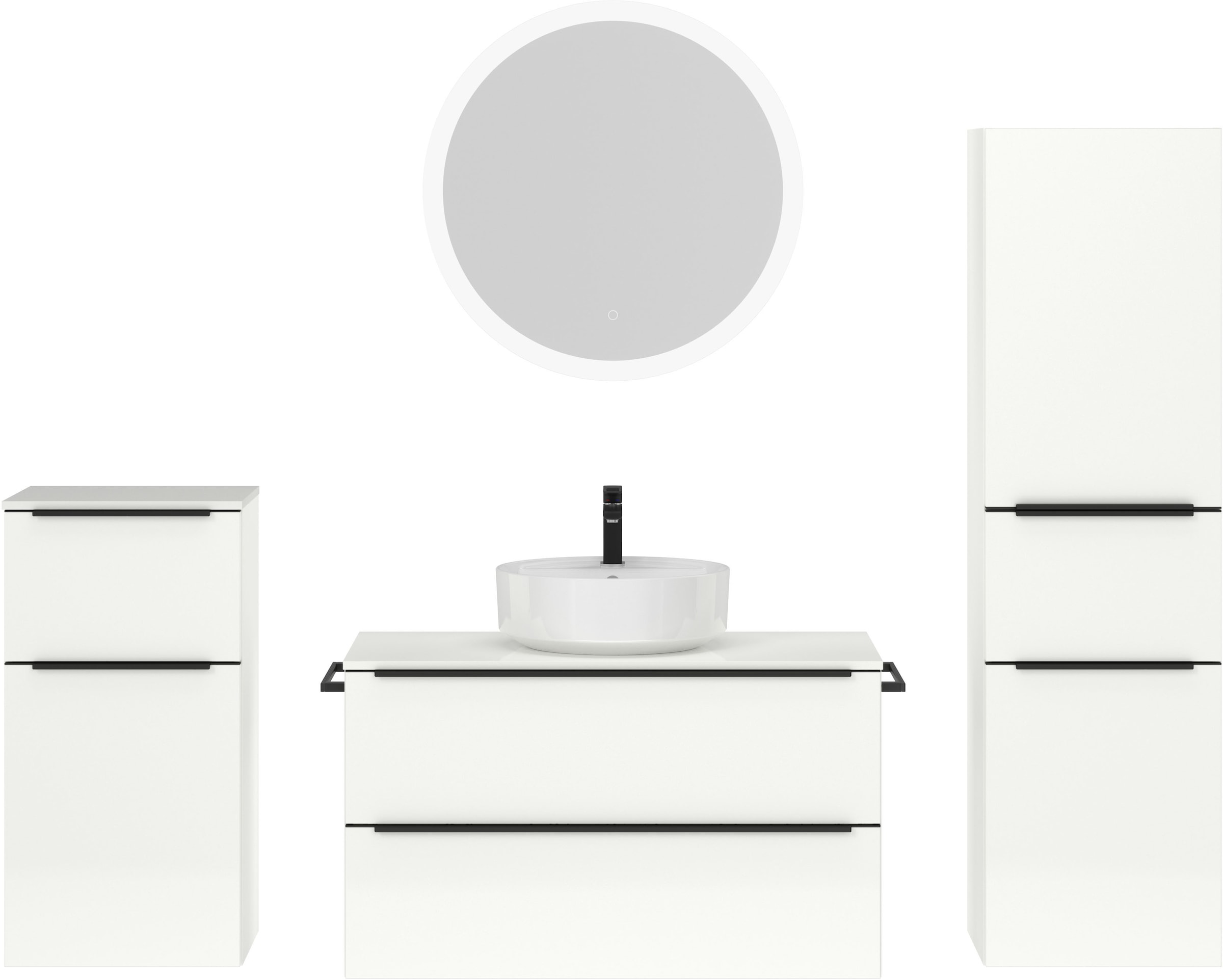 NOBILIA Badmöbel-Set »Alvene« vormontiert, mit Soft-Close, 4 Stk. tlg. Alpinweiß Glanz