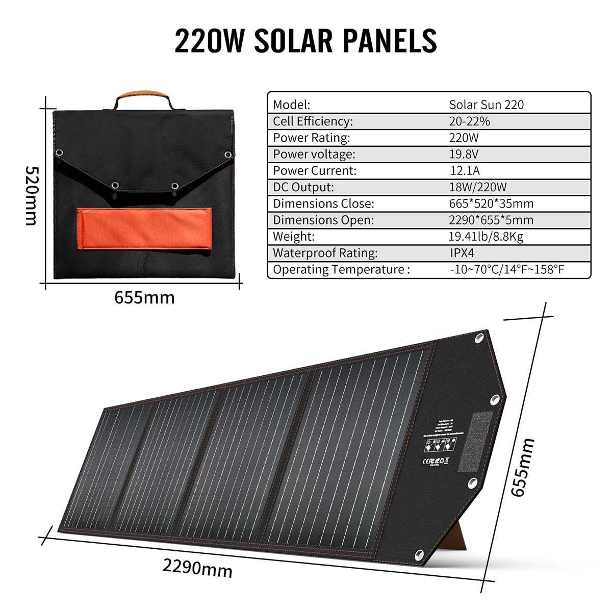 Hyrican Solarmodul »Solar Modul PV-220 200Watt / 18V Solarpanel für Powerstation«, (1 St.), für UPP-1200 & UPP-1800, faltbar, DC-Anschluss für 7909 Ladebuchse