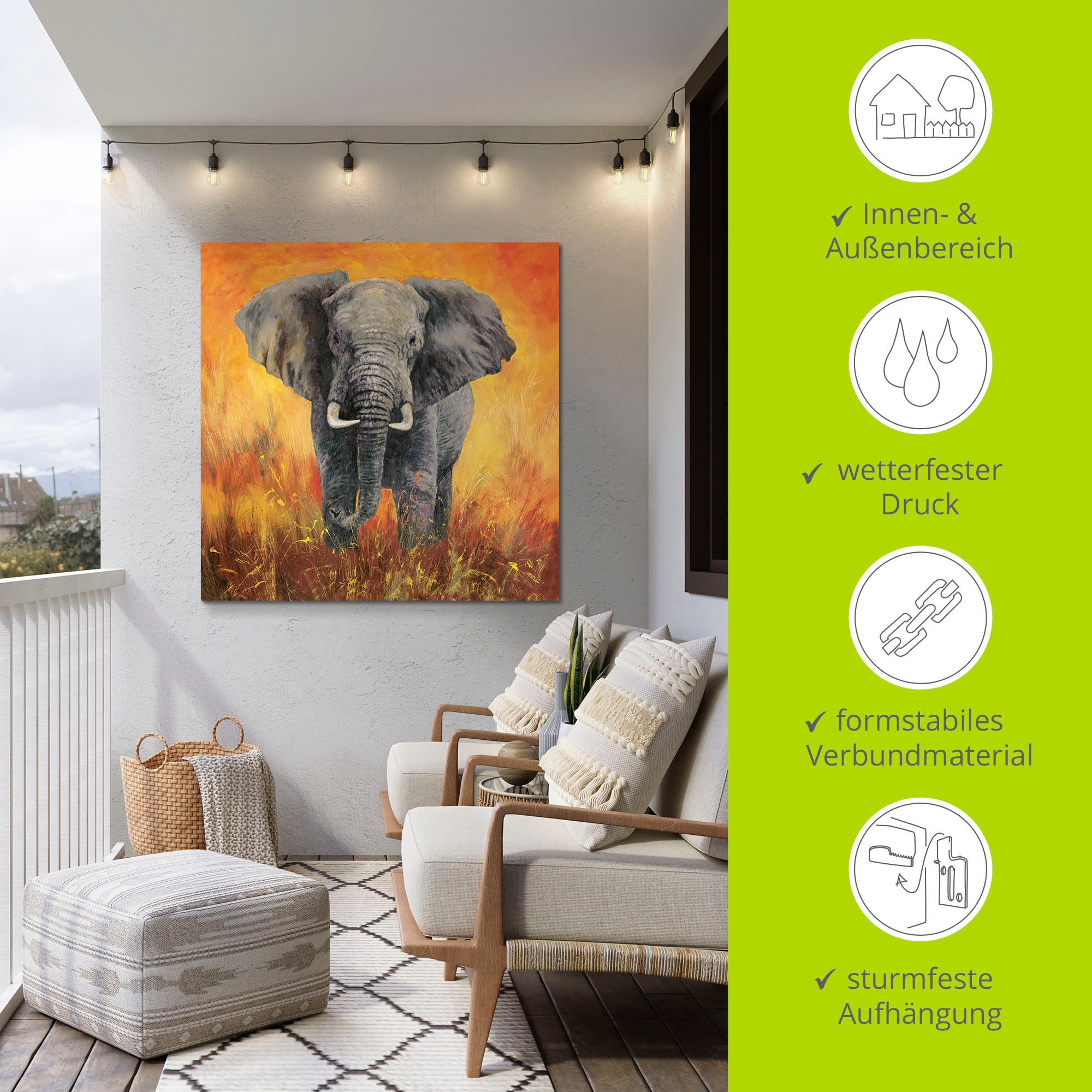 bestellen in (1 Größen Artland »Porträt Alubild, auf Elefanten Elefant«, St.), Leinwandbild, Wandbild Poster als oder Wandaufkleber Raten Bilder, versch.