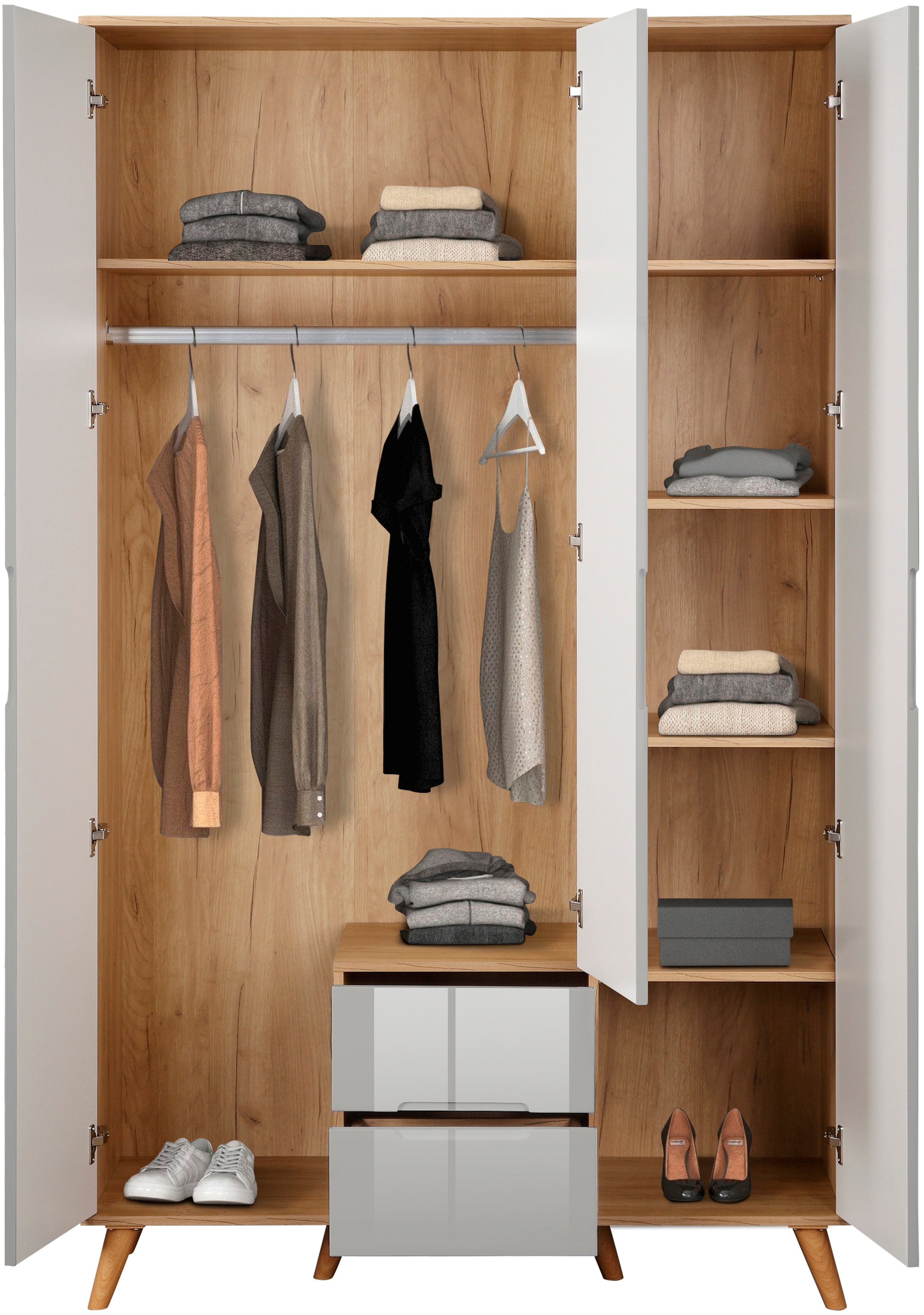 andas Kleiderschrank »Lund Schlafzimmerschrank Bestseller im skandinavischem Design«, Garderobenschrank mit Premium Innenausstattung, Breite 120cm