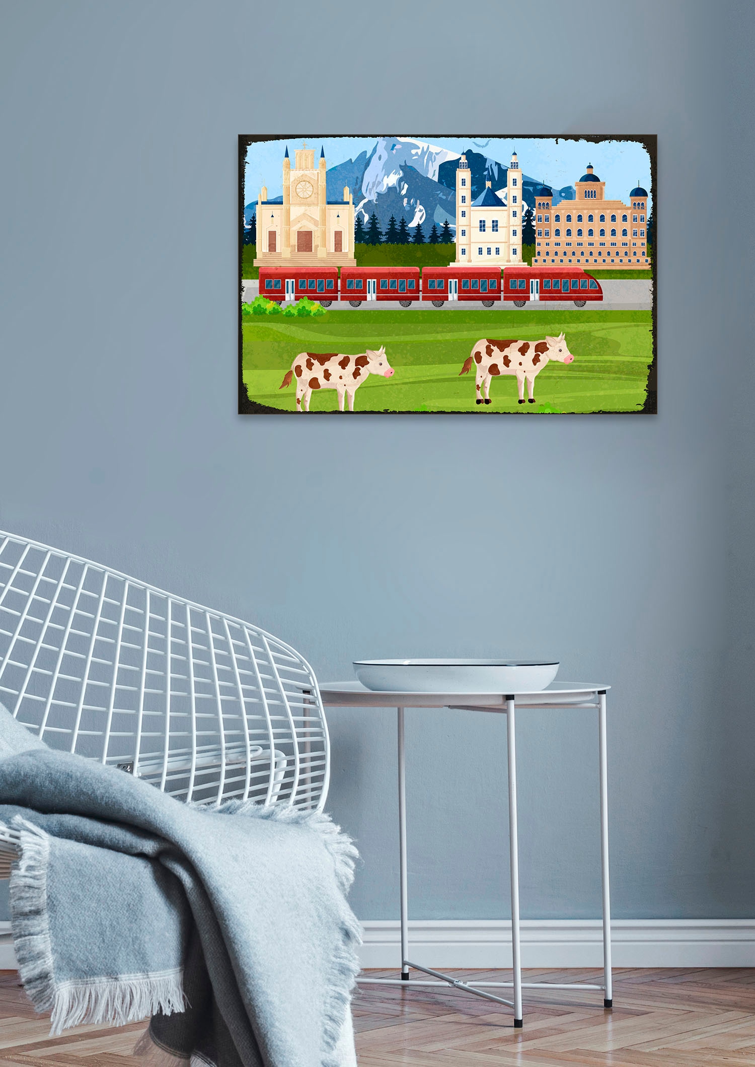 queence Metallbild »Berglandschaft« Berge & Alpenbilder   Kuhbilder   Schri günstig online kaufen