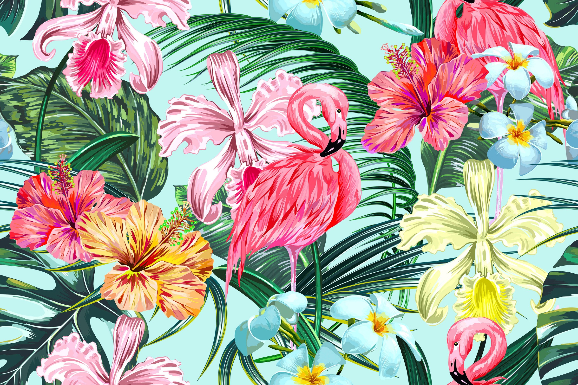 A.S. Création Leinwandbild »Flamingo Art«, Kunst-Blumen-Kinder, (1 St.), Dschungel Keilrahmen Flamingo Exotisch Hawaii Leinwand-Bild Wohnzimmer