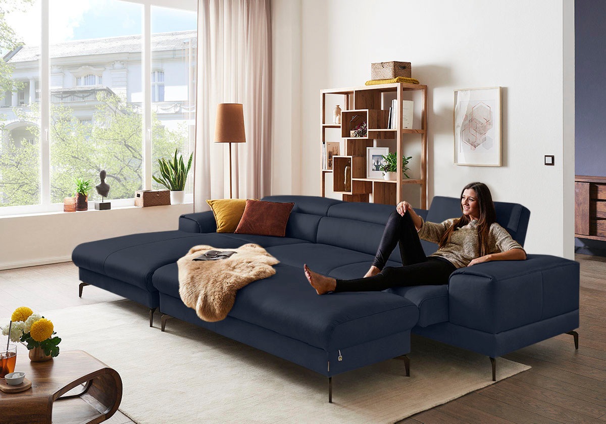 W.SCHILLIG Ecksofa »piedroo, Designsofa mit tollem Sitzkomfort, bequem und elegant, L-Form«, Kopfteilverstellung, wahlweise mit Sitztiefenverstellung, Breite 343cm