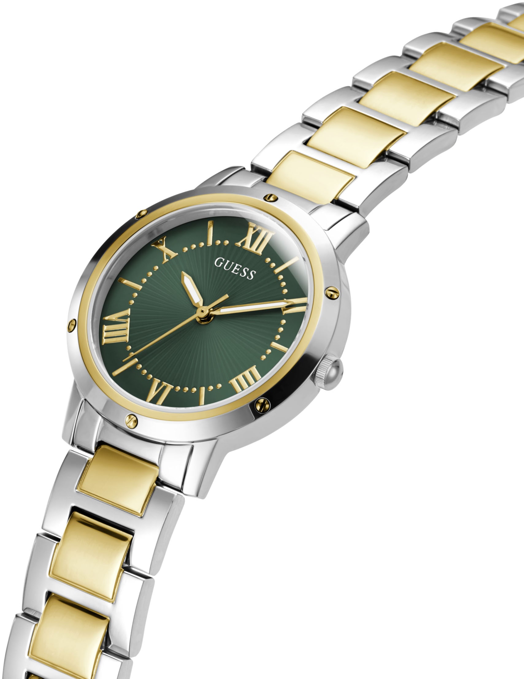 Guess Quarzuhr »DAWN«, Armbanduhr, Damenuhr, Edelstahlarmband, analog