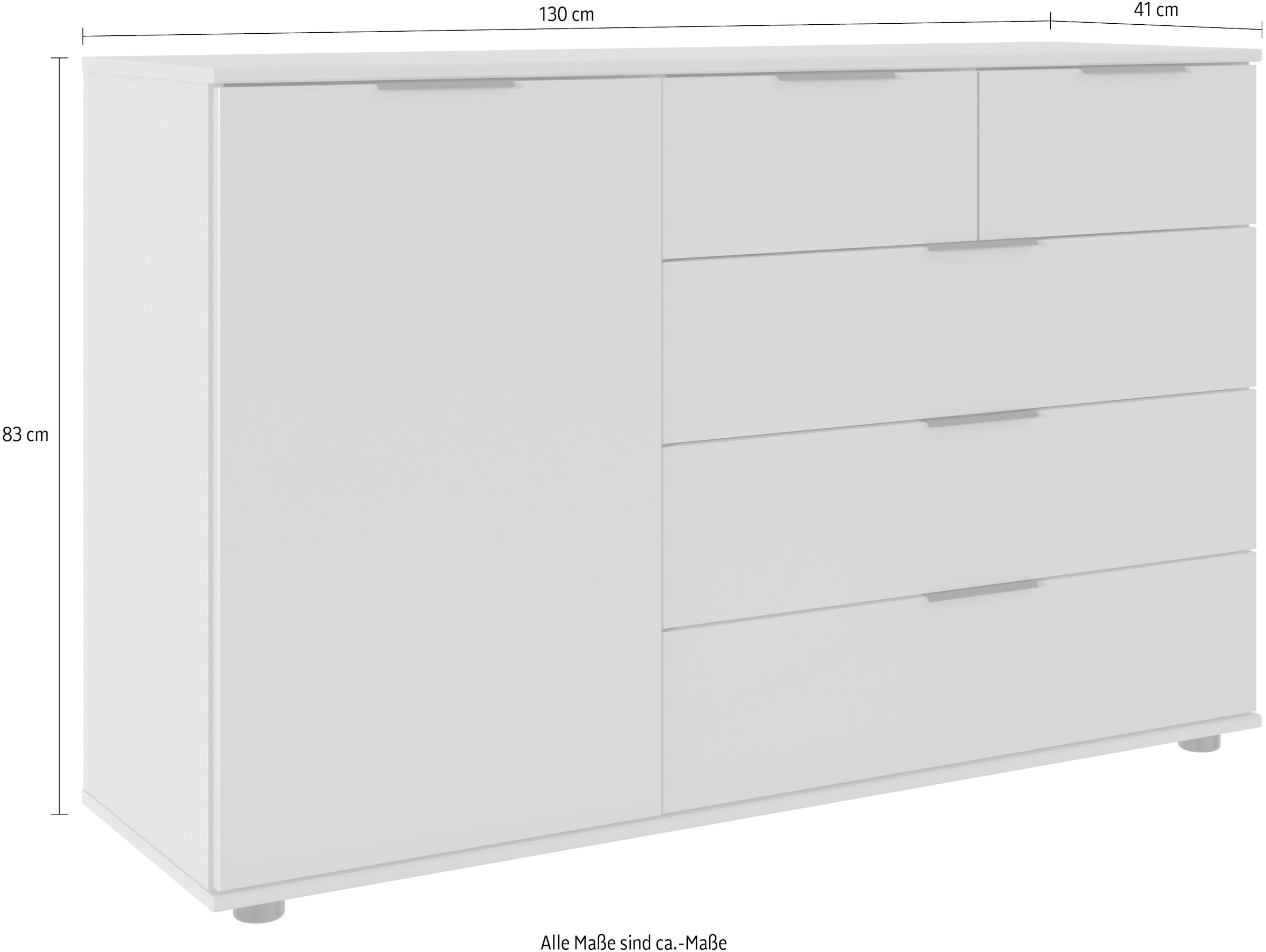 Wimex Kombikommode »Tilburg, Sideboard 130x43x83cm, Made in Germany«, mit schwarzen Metallgriffen, Stauraum hinter 1 Tür und in 5 Schubladen