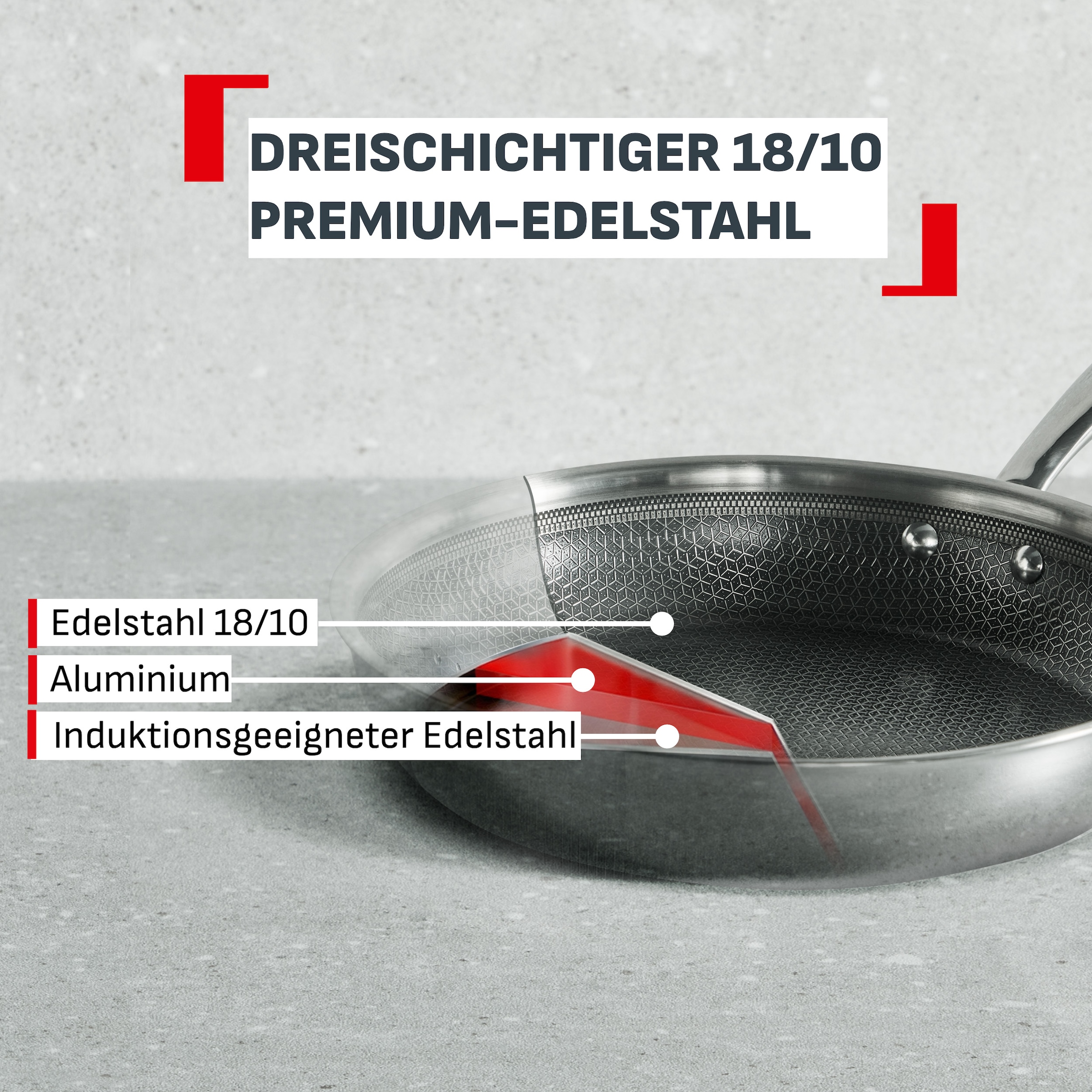 Tefal Bratpfanne »Master Mesh« Edelstahl 1 tlg. HybridMesh-Technologie, mineralische Oberfläche, induktionsgeeignet