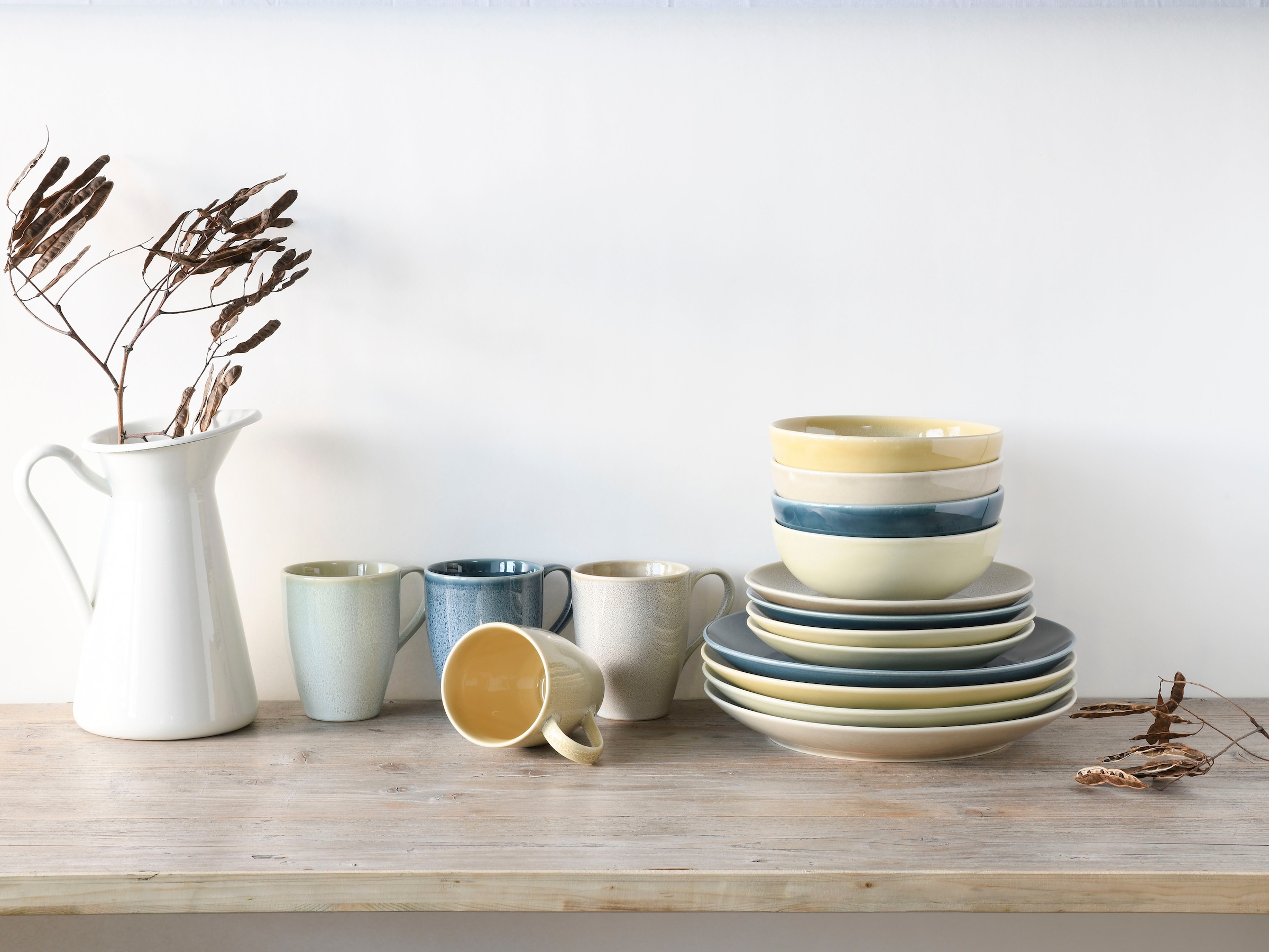 CreaTable Kombiservice »Geschirr-Set Reactive«, (Set, 16 tlg., Kaffeeservice und Tafelservice im Set, für 4 Personen), Service, nostalgische Spezialglasur, 16 Teile, für 4 Personen