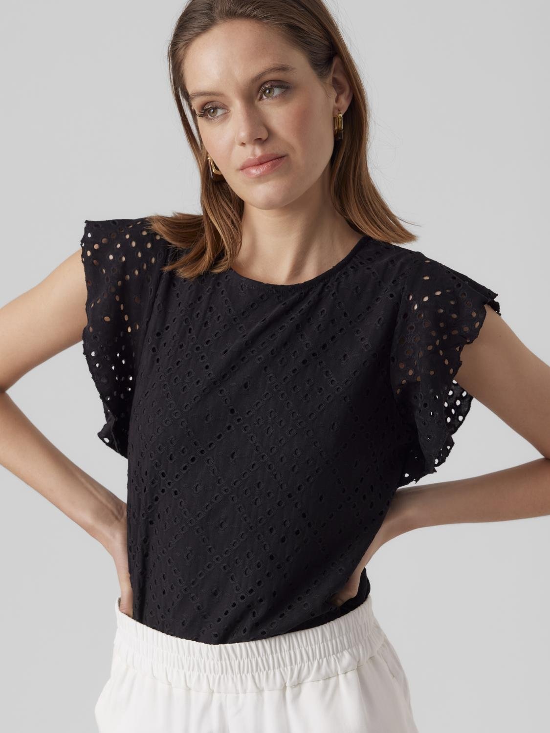 Vero Moda Rundhalsshirt »VMTASSA SL FRILL TOP NOOS«