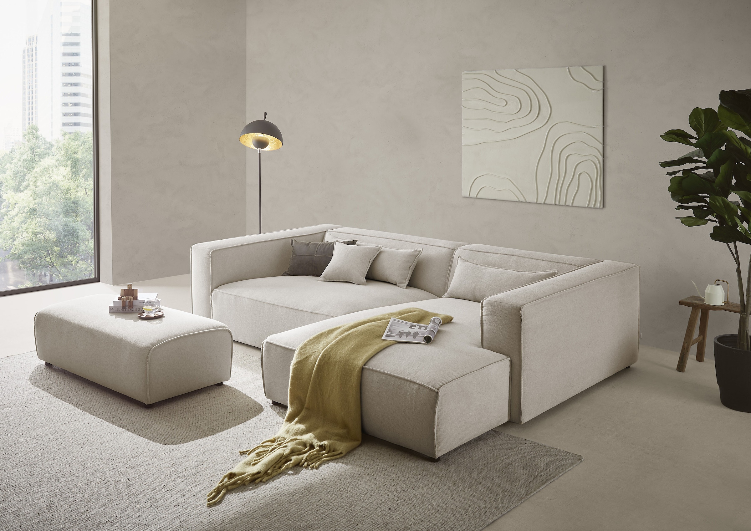 LeGer Home by Lena Gercke Polsterecke »PIARA XXL, L-Form mit Schlaffunktion, Big-Sofa in Cord o. Leinenoptik«, Hocker stellbar zum Schlafsofa (Krokodilverbinder), tiefe Sitzfläche
