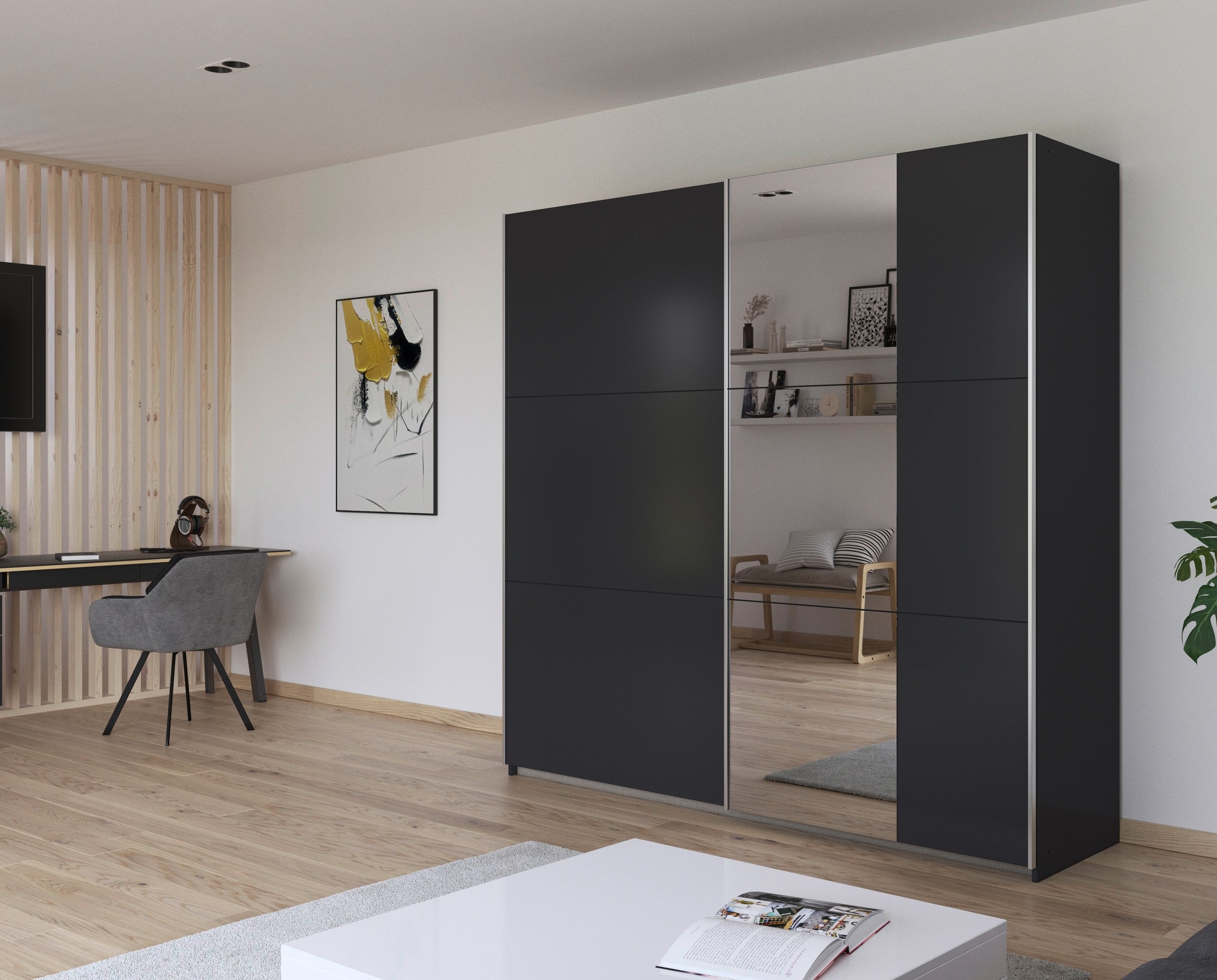 rauch Schwebetürenschrank »Kleiderschrank Drehtürenschrank Schrank Garderobe KRONACH TOPSELLER«, mit Spiegel und viel Stauraum, Metallgriffleisten, MADE IN GERMANY