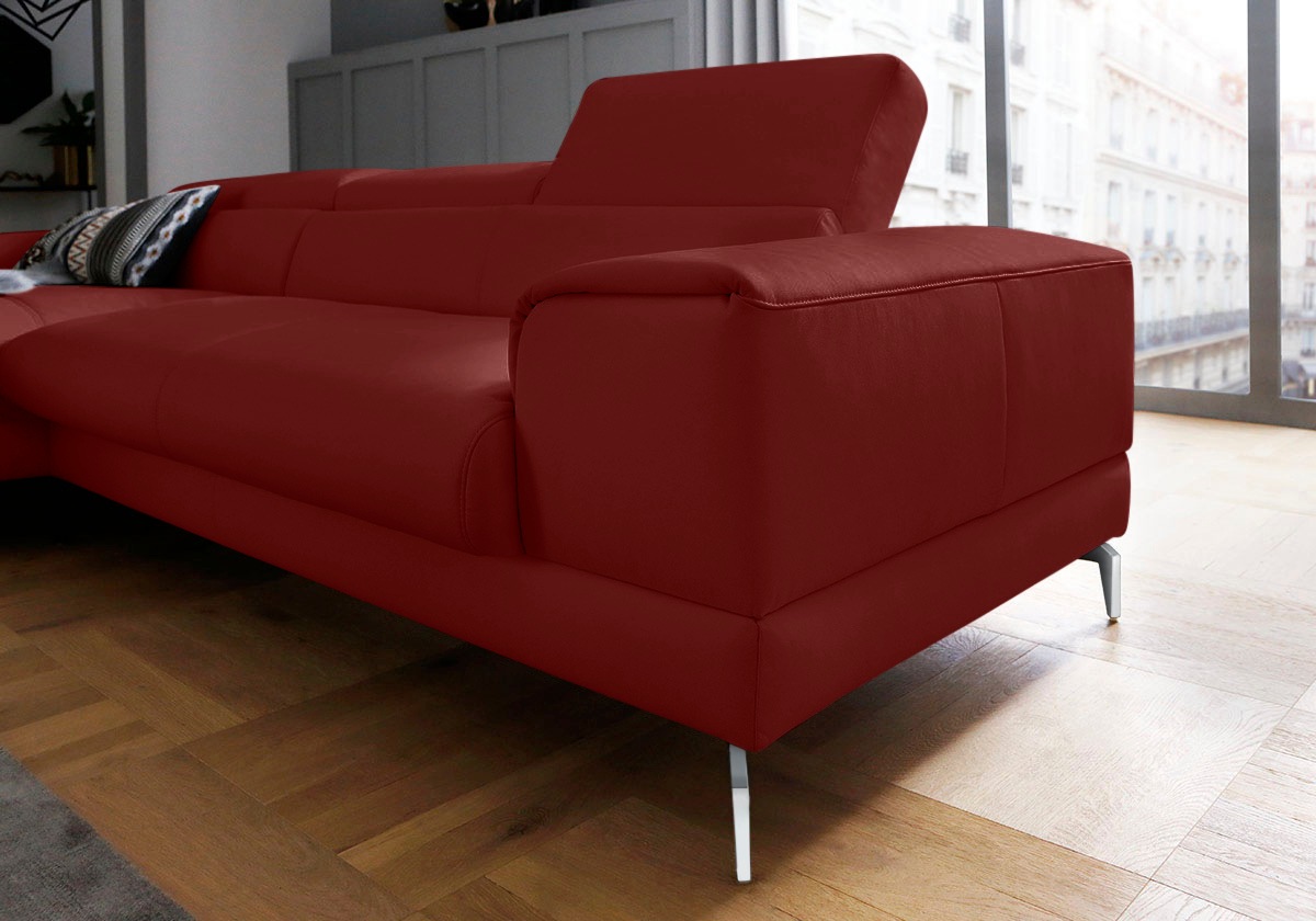 W.SCHILLIG Ecksofa »piedroo, Designsofa mit tollem Sitzkomfort, bequem und elegant, L-Form«, Kopfteilverstellung, wahlweise mit Sitztiefenverstellung, Breite 303cm